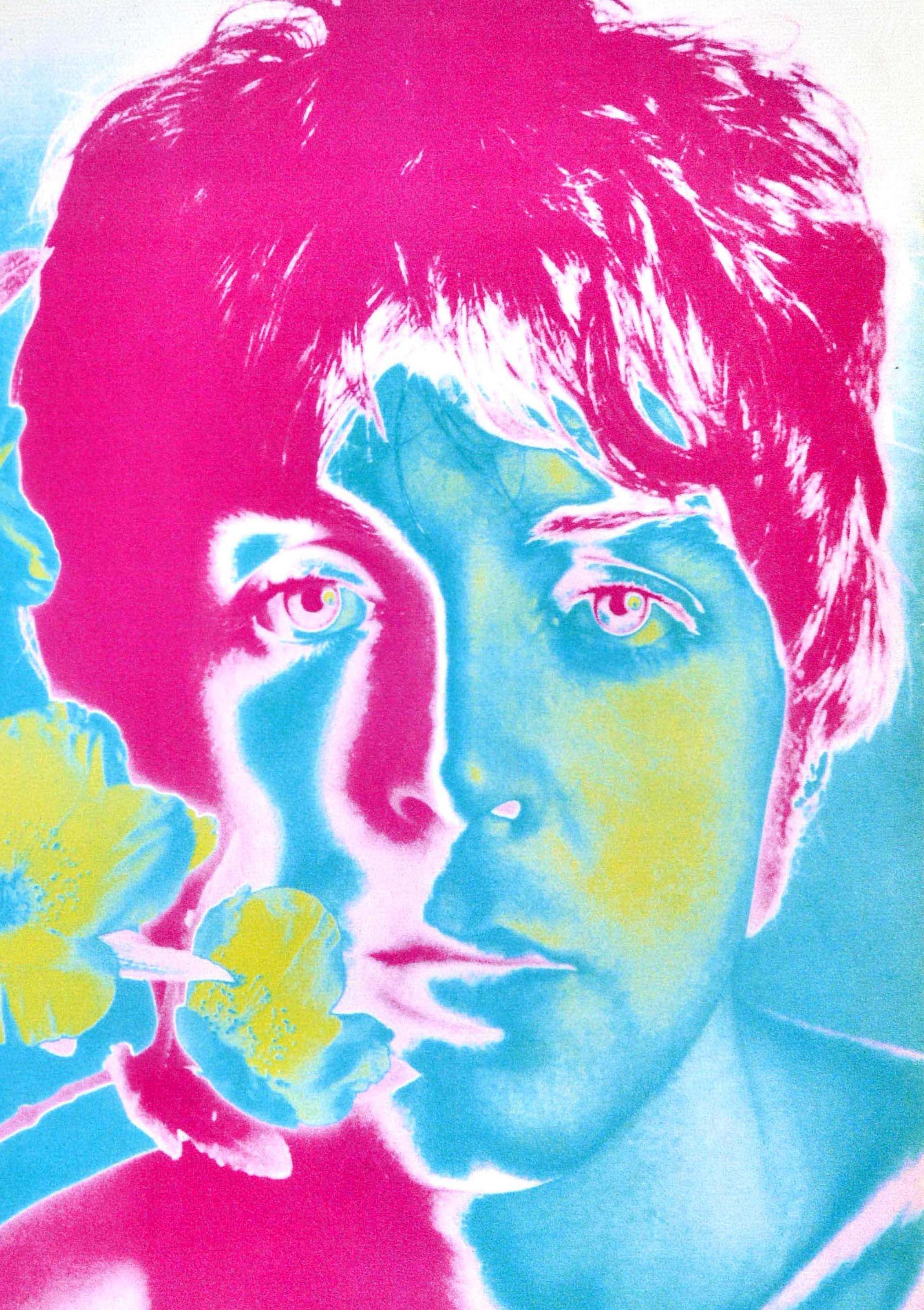 Original vintage music advertising poster featuring a colourful and psychedelic photo design using a new solarisation technique by the American photographer Richard Avedon (1923-2004) of the Beatles guitarist and singer-songwriter Paul McCartney