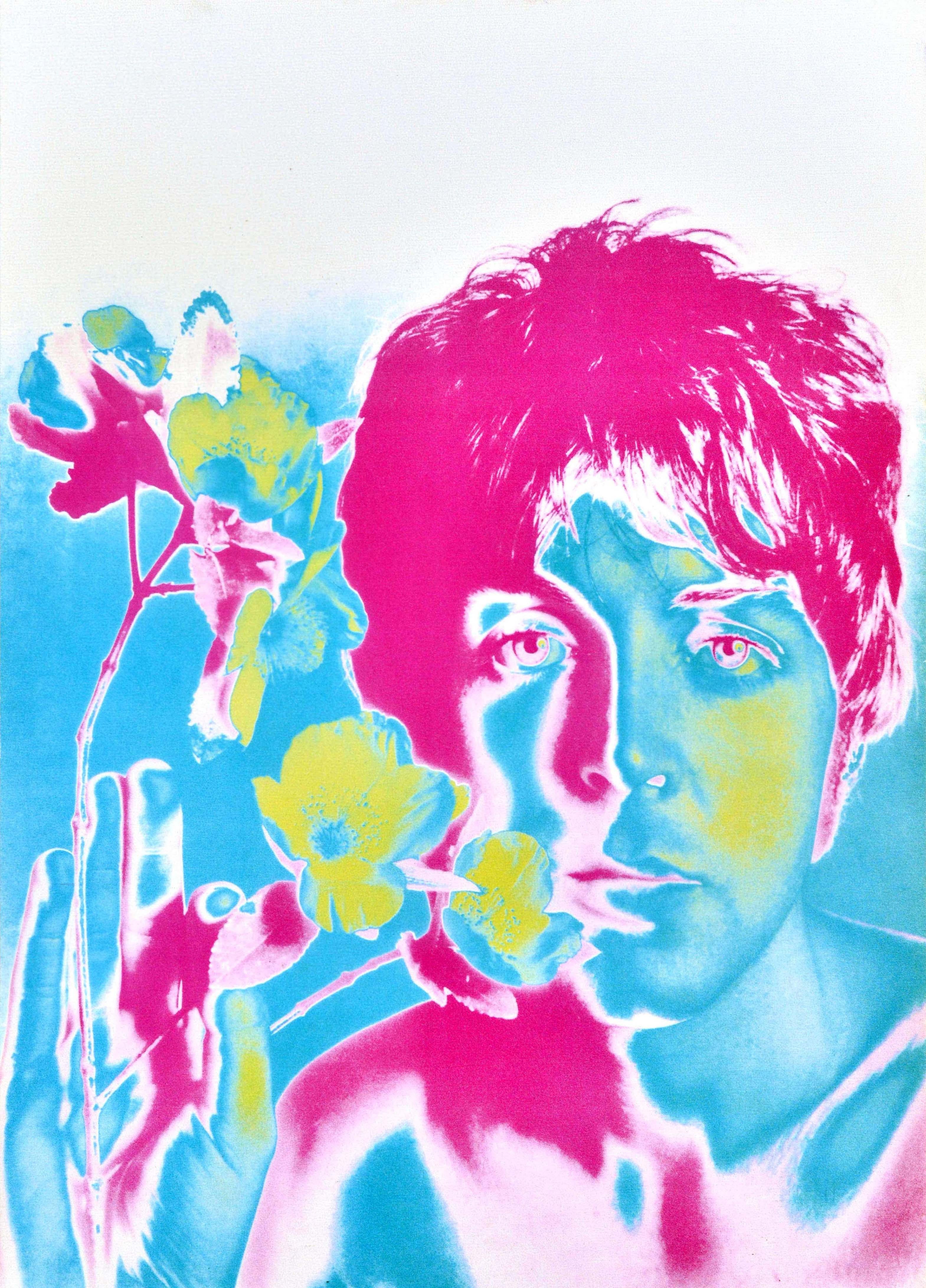 Britannico Poster pubblicitario musicale originale d'epoca Beatles Paul McCartney Flower Avedon in vendita