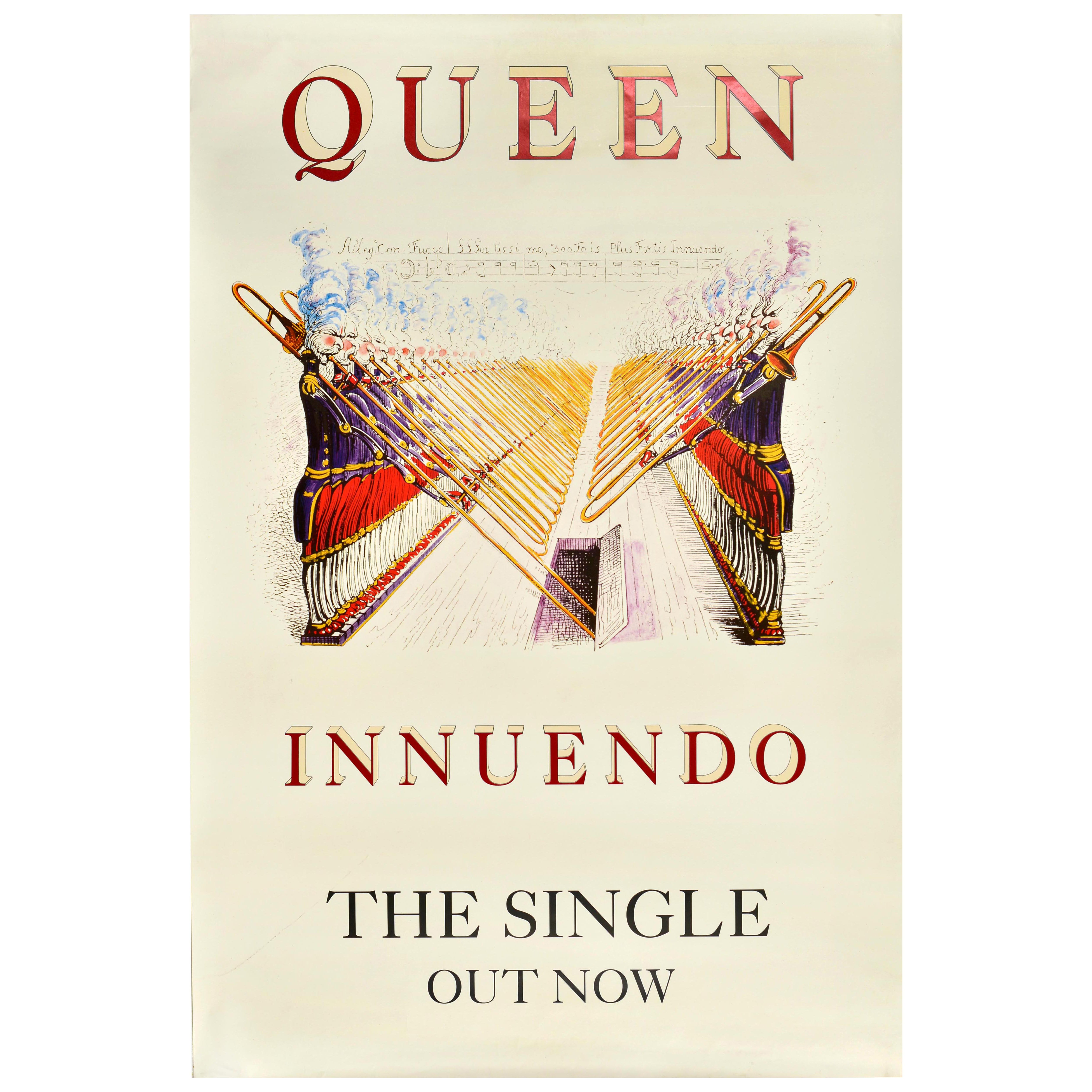 Poster pubblicitario musicale originale d
epoca Queen Innuendo Single Brass Band