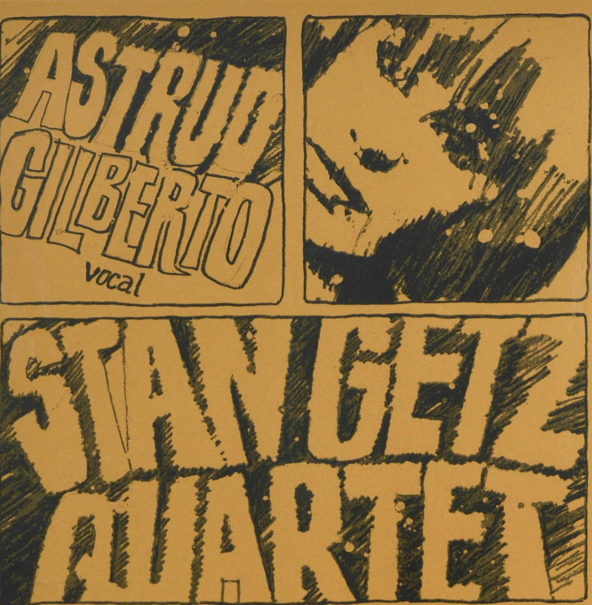Original vintage music advertising poster for the Stan Getz Quartet show on 5 November 1966 featuring a comic strip design with an illustration of the Brazilian samba and bossa nova singer Astrud Gilberto (b 1940) vocal and the American jazz band