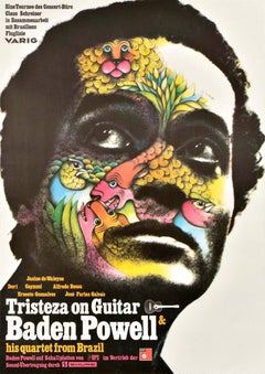 Original Vintage Music Advertising Poster Tristeza On Guitar Baden Powell Jazz