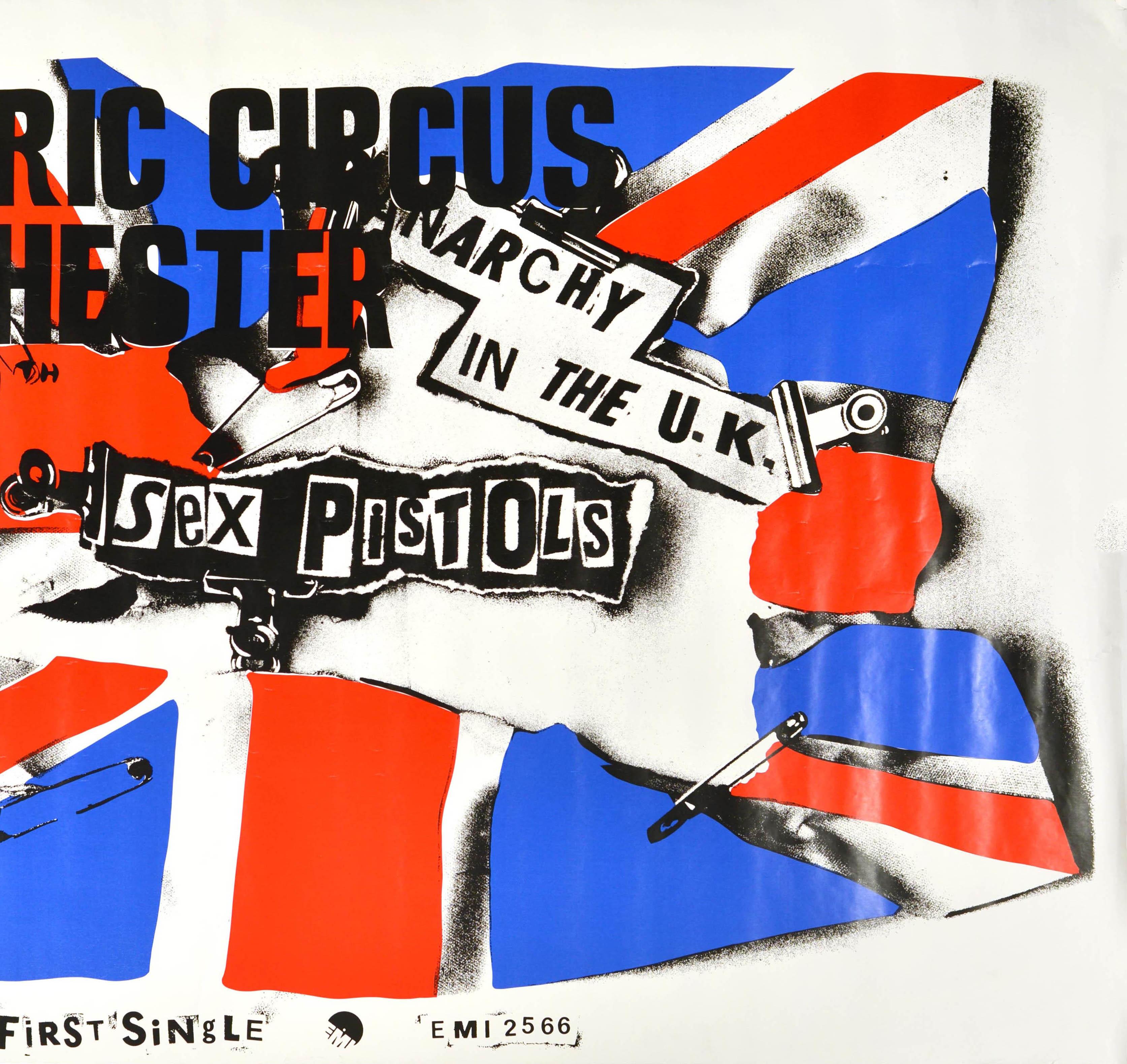 Britannique Affiche publicitaire originale d'un concert de musique vintage Sex Pistols Anarchy au Royaume-Uni en vente