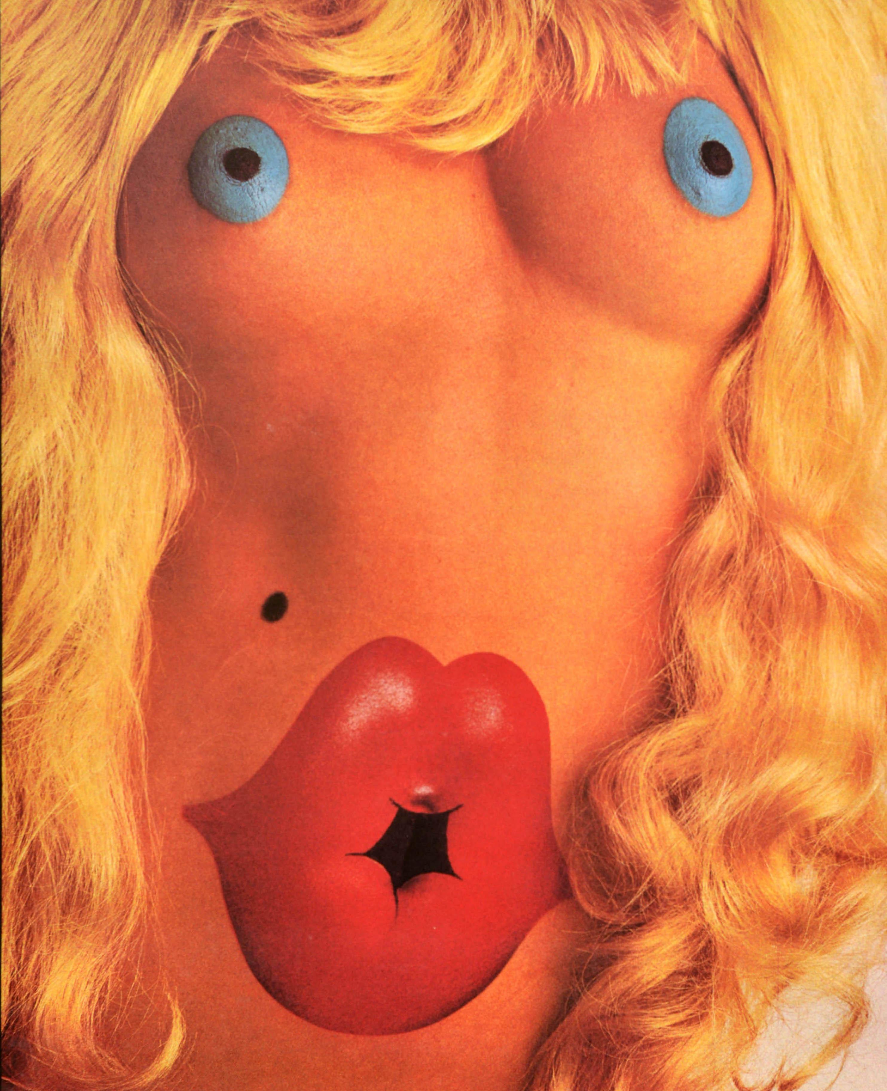 Original vintage music concert poster for The Rolling Stones 1973 European Tour following their Goats Head Soup album release and featuring the so-called Nude Blonde design by the English art designer John Pasche (b 1945), who created the iconic