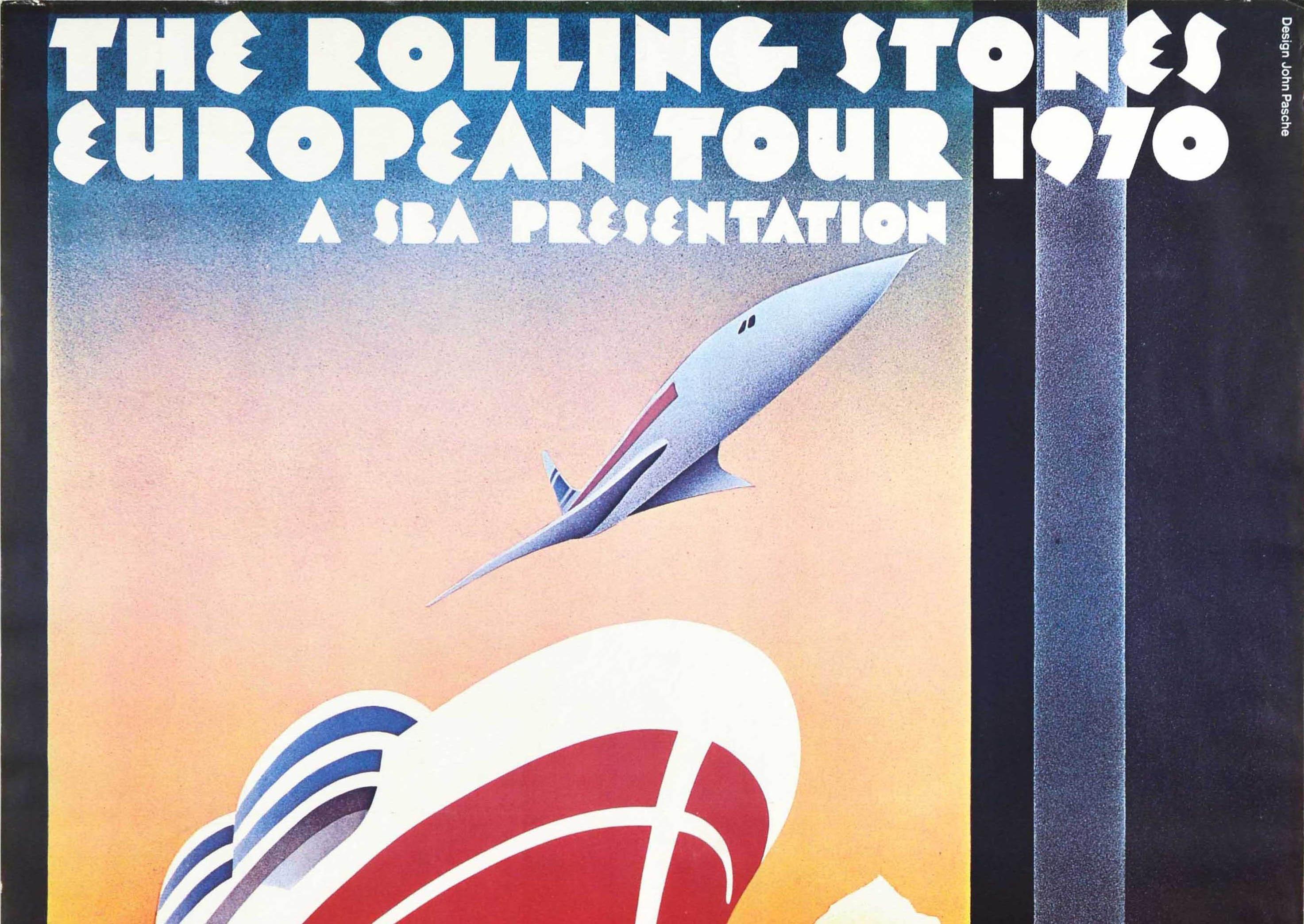 Art déco Affiche vintage d'origine de concert de musique, tournée européenne des Rolling Stones, Pasche Art en vente