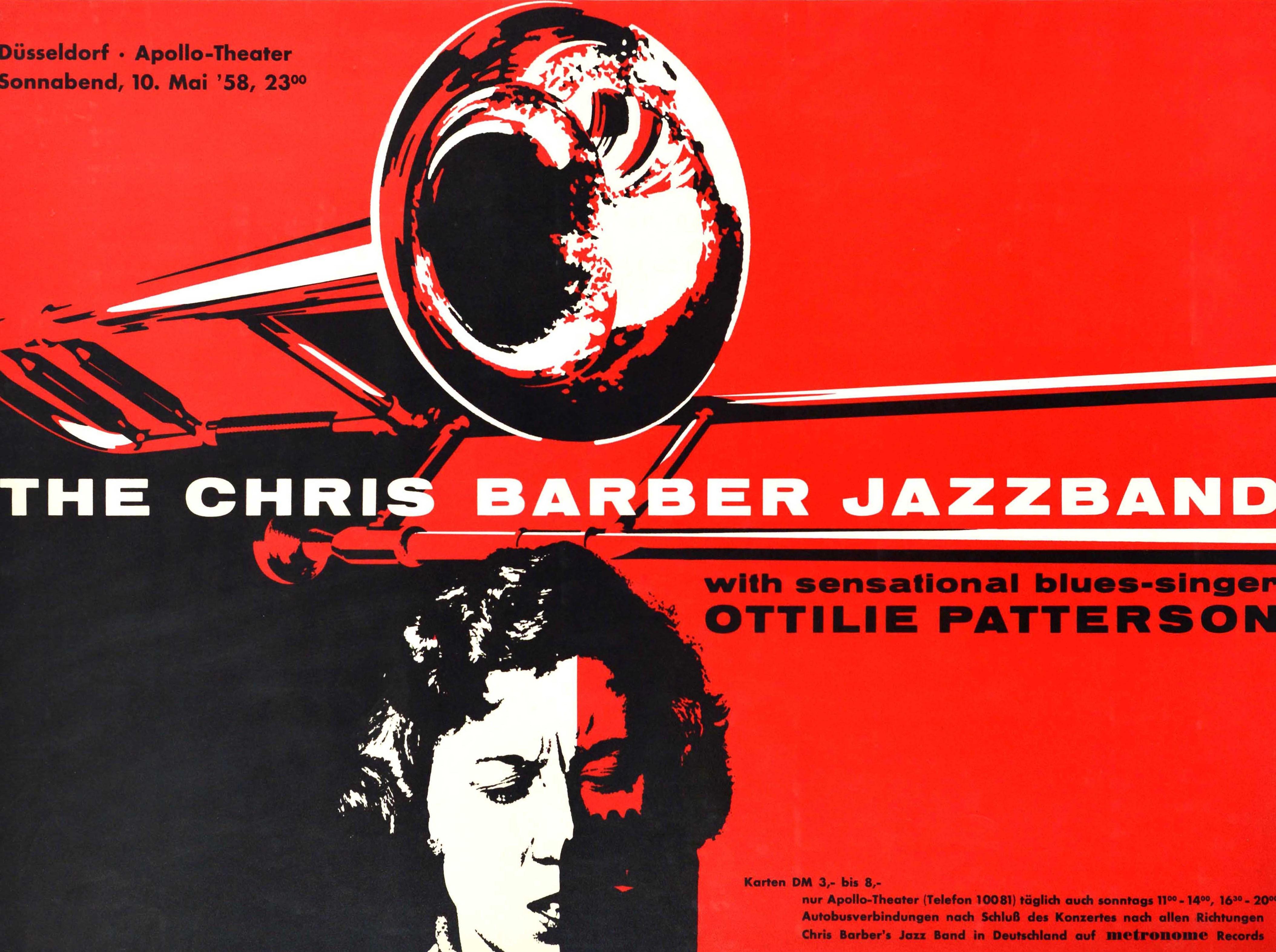 Original Vintage Music Concert Poster The Chris Barber Jazz Band Trombone Design In Good Condition For Sale In London, GB
