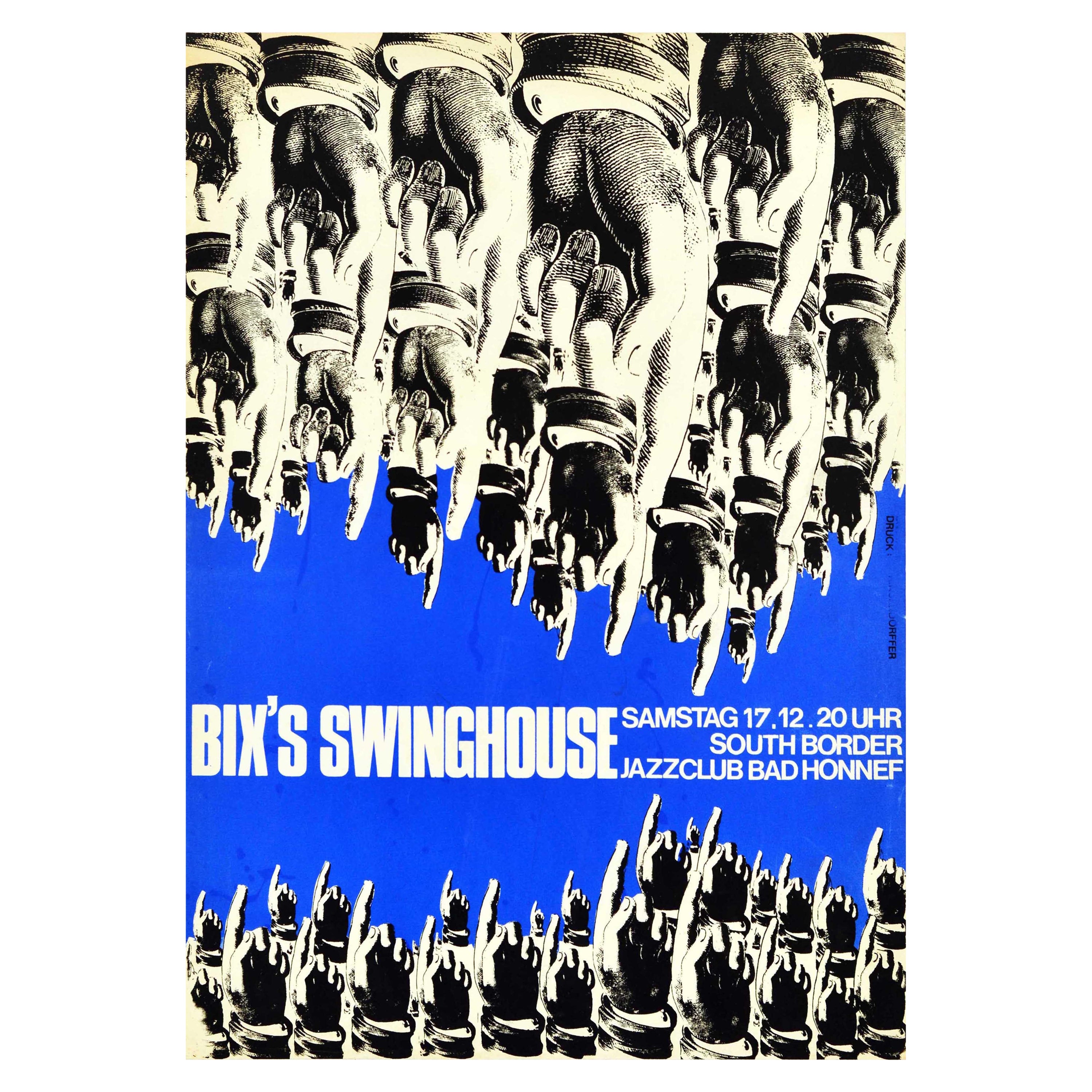 Poster musicale originale d'epoca Bix's Swinghouse South Border Jazz Club Bad Honnef