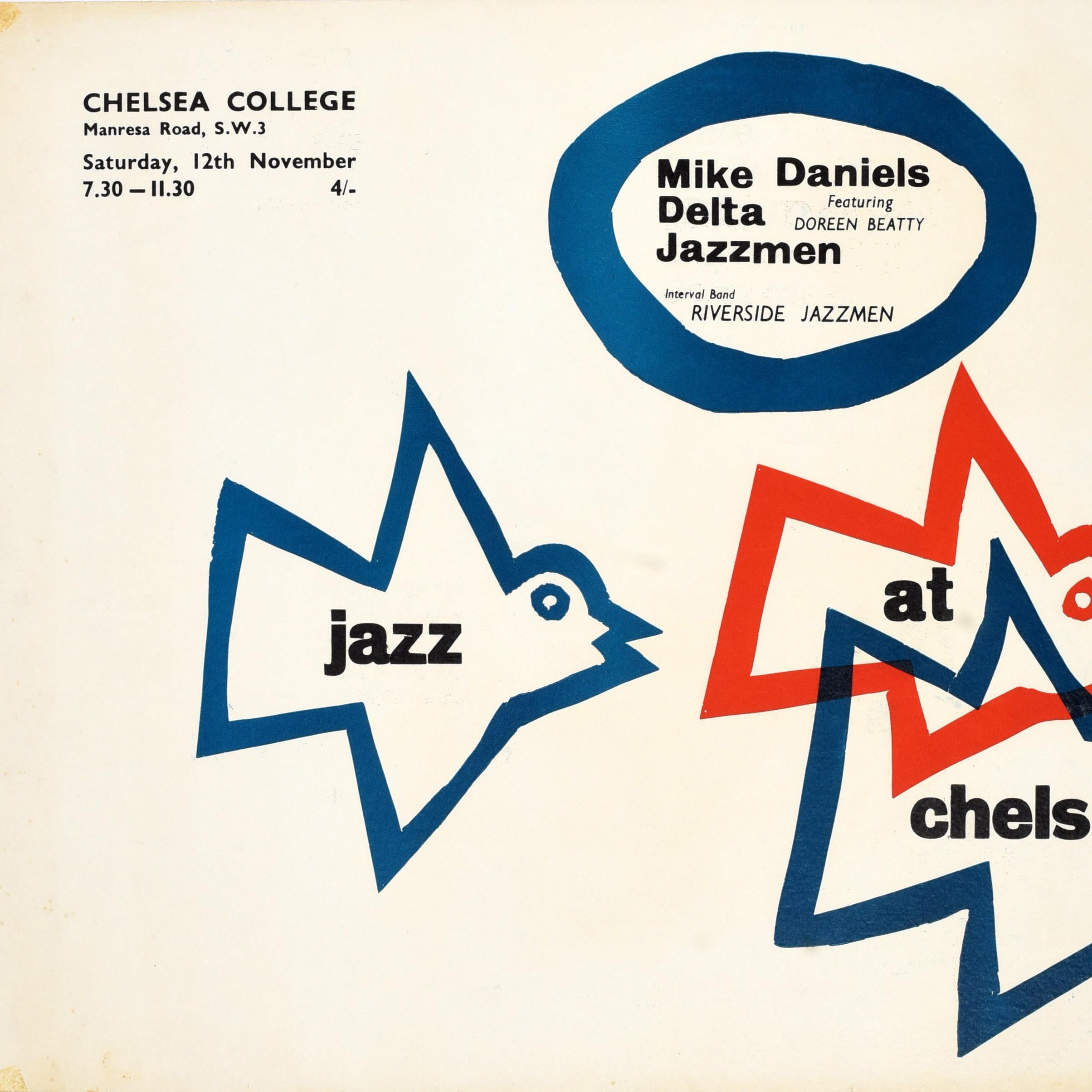 Britannique Affiche musicale originale Jazz at Chelsea Mike Daniels Delta Jazzmen Beatty en vente