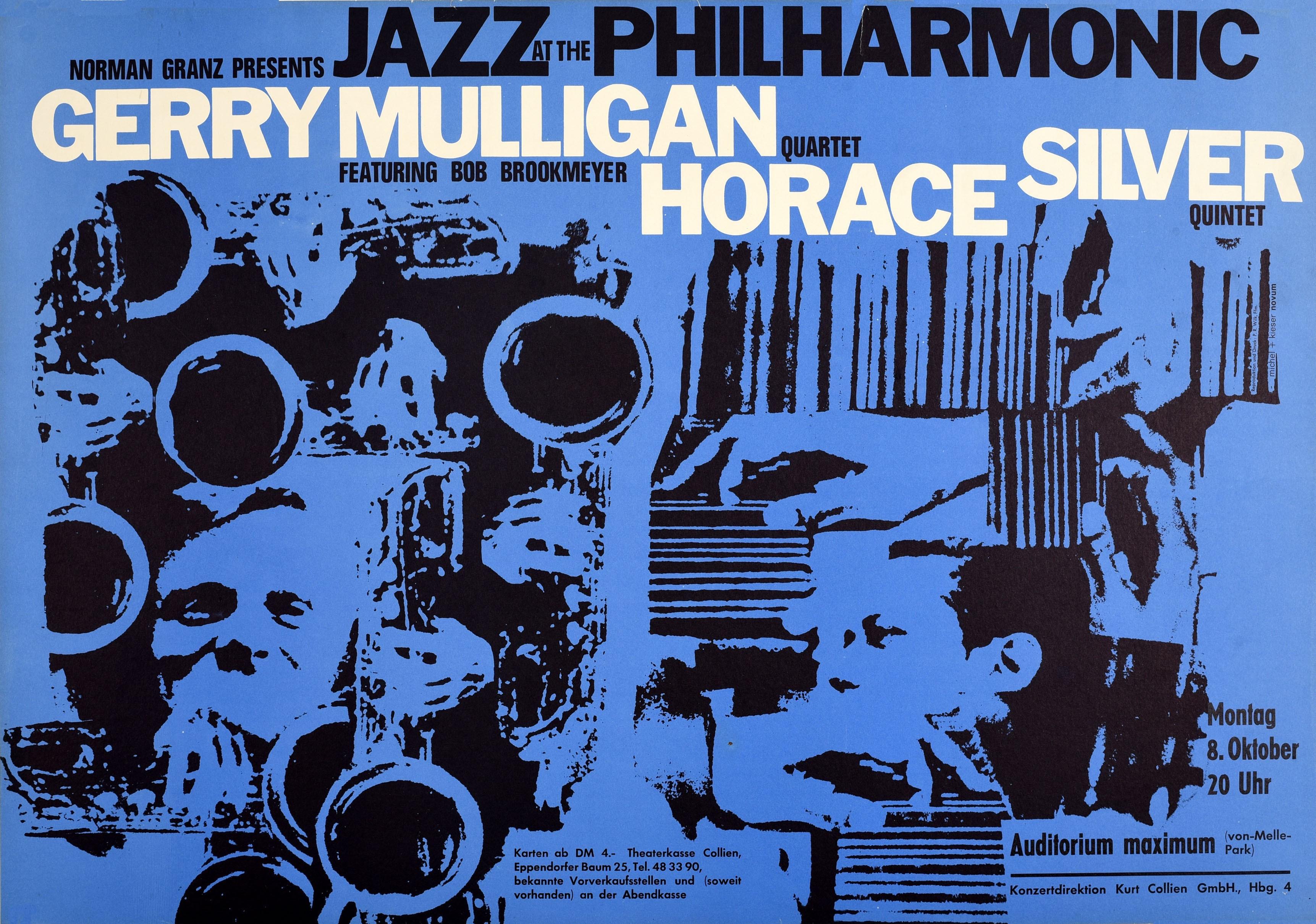 Allemand Affiche musicale vintage d'origine Norman Granz présentant le jazz au Philharmonic Art en vente