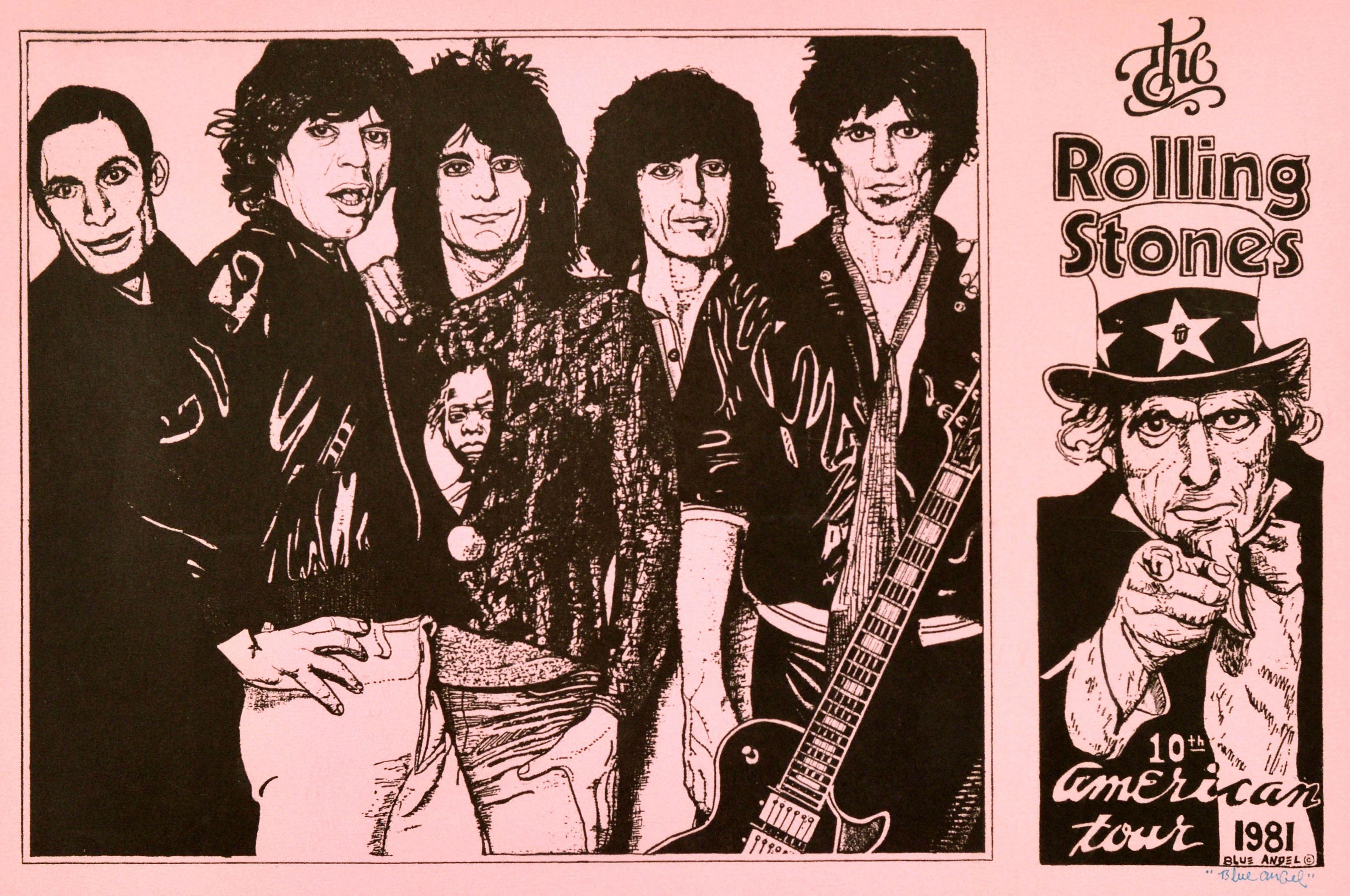 Américain Affiche musicale originale des Rolling Stones The American Tour 1981 Blue Angel en vente