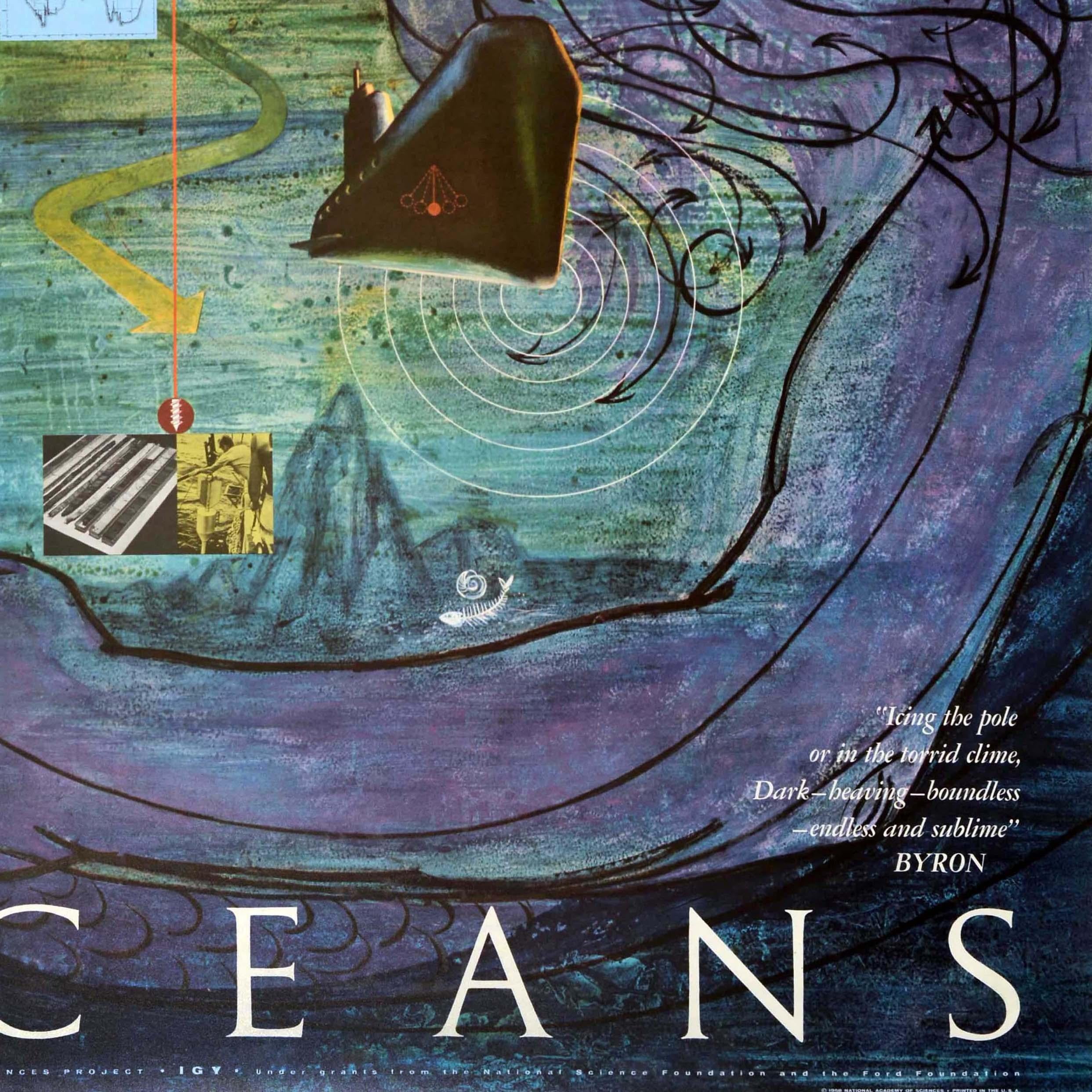 Metà XX secolo Poster originale d'epoca dell'Accademia Nazionale delle Scienze NAS Oceani Herbert Danska in vendita