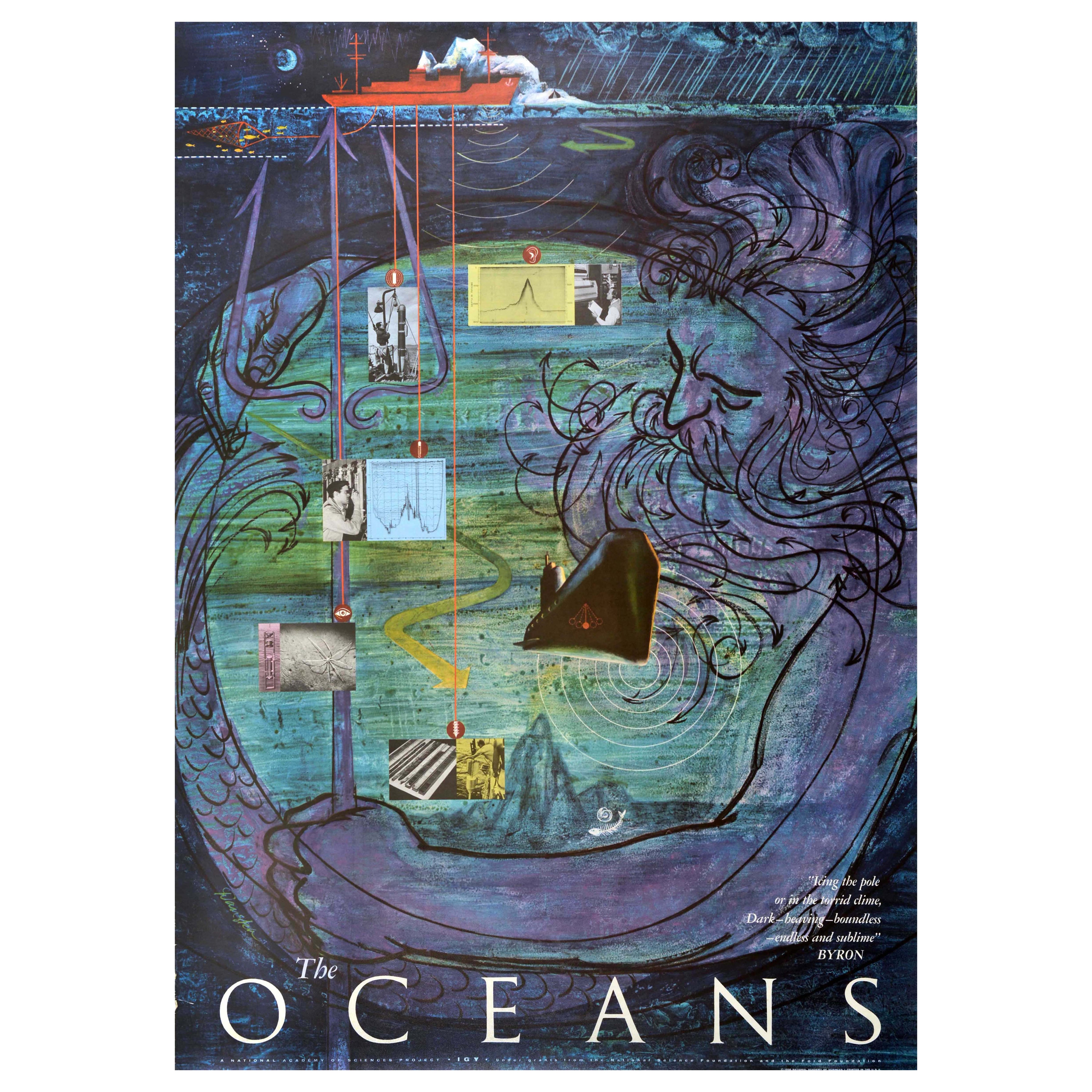 Poster originale d
epoca dell
Accademia Nazionale delle Scienze NAS Oceani Herbert Danska