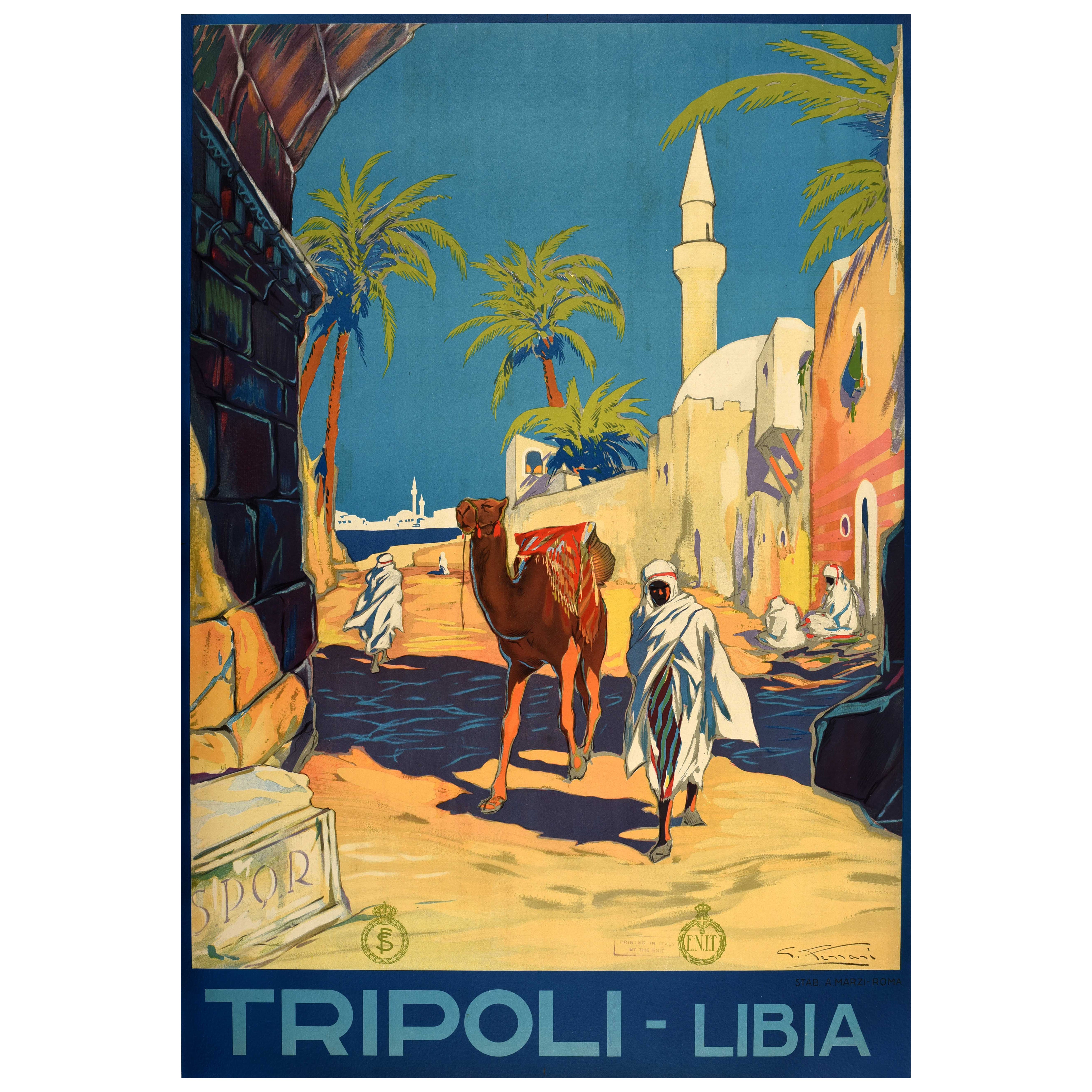Original Vintage Nordafrika Reise Werbeplakat Tripolis Libia Libyen ENIT