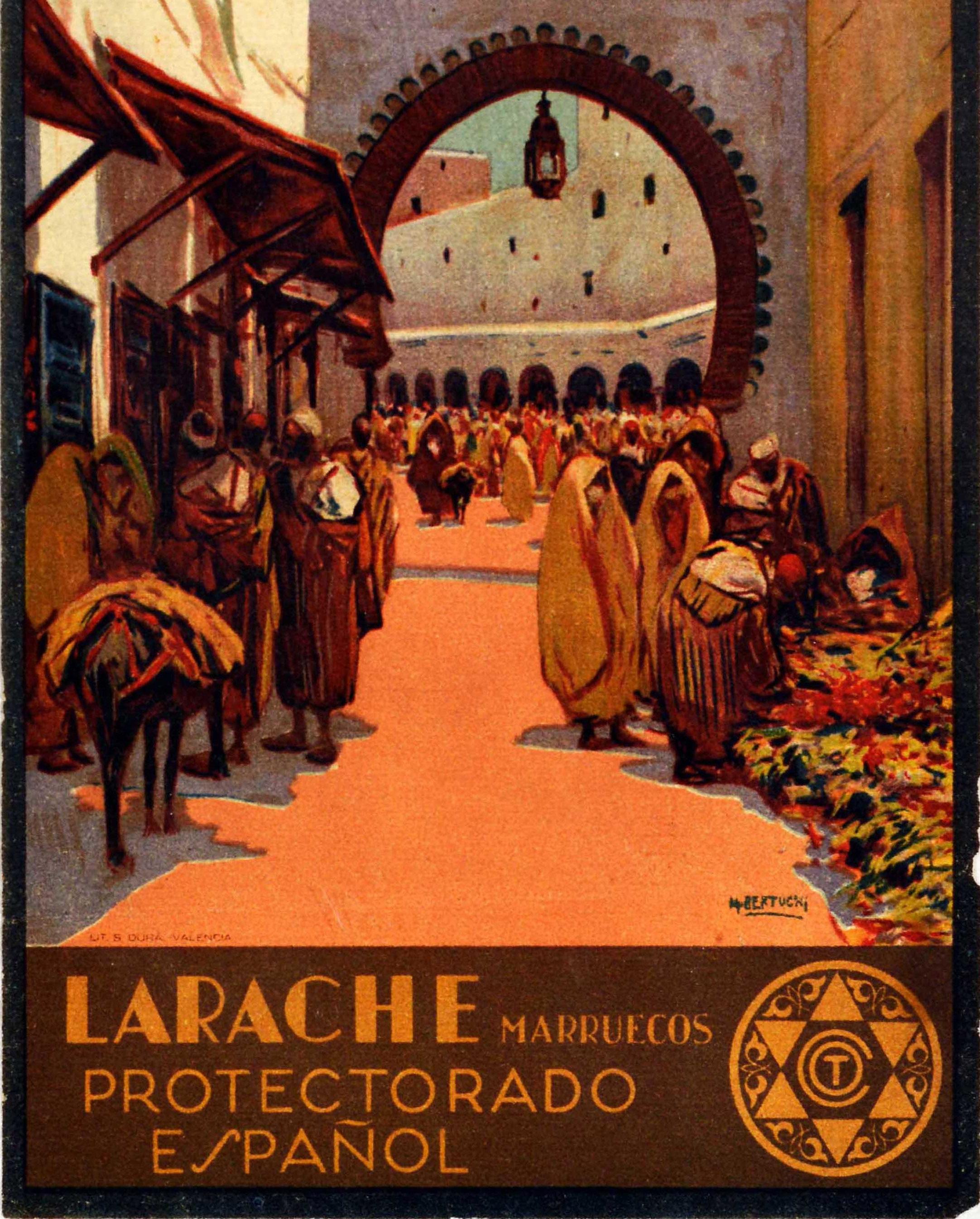 Original Vintage North Africa Travel Poster Larache Morocco Spanish Protectorate In Good Condition In London, GB