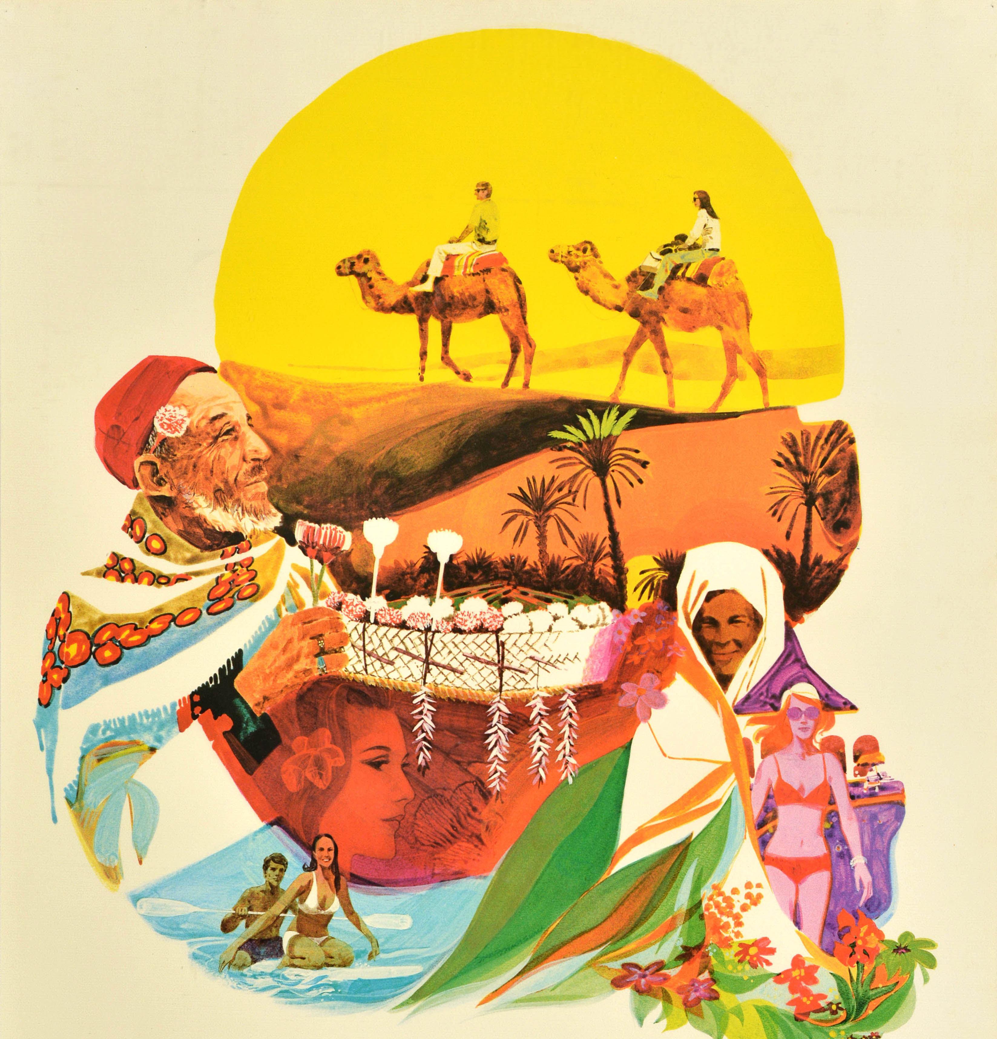 Tunisino Poster di viaggio originale d'epoca per il Nord Africa Tunisia Tunisi Air Africa Tunisair in vendita