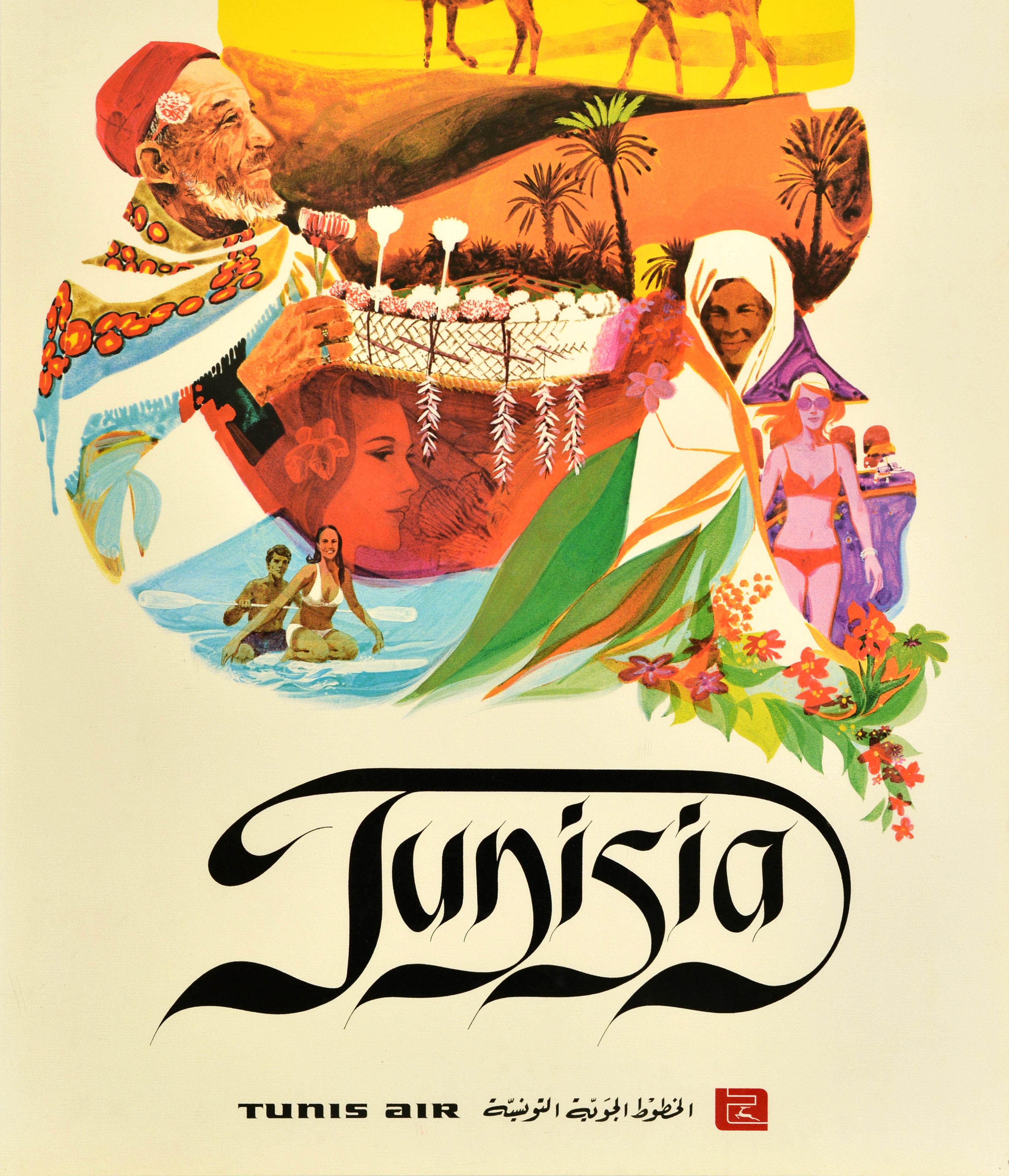 Poster di viaggio originale d'epoca per il Nord Africa Tunisia Tunisi Air Africa Tunisair In condizioni buone in vendita a London, GB