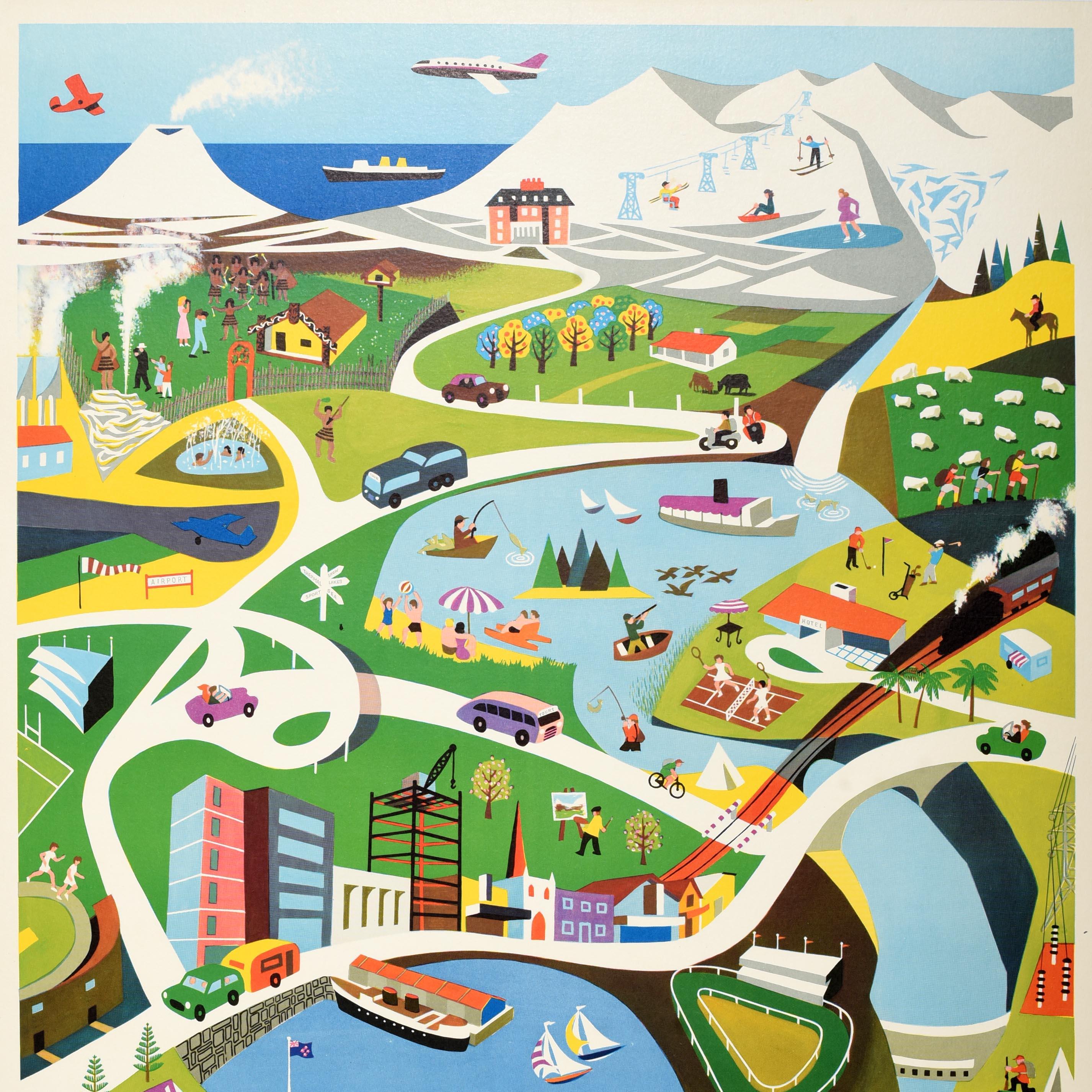 Póster de viaje original vintage de Oceanía Isla Norte de Nueva Zelanda Dennis Beytagh en Bueno estado para la venta en London, GB