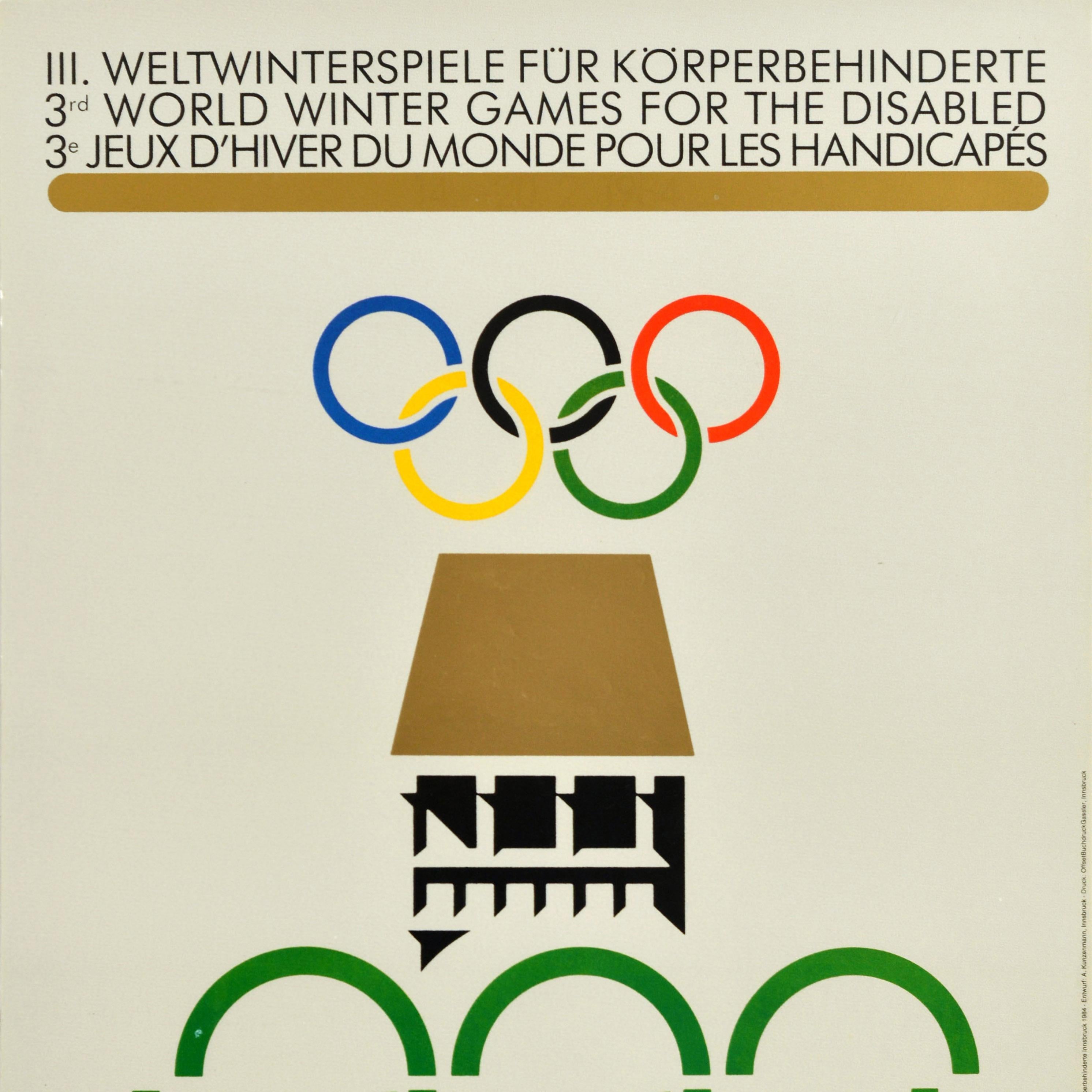 Austrian Original Vintage Olympics Sport Poster Winter Paralympic Games Innsbruck Tirol For Sale