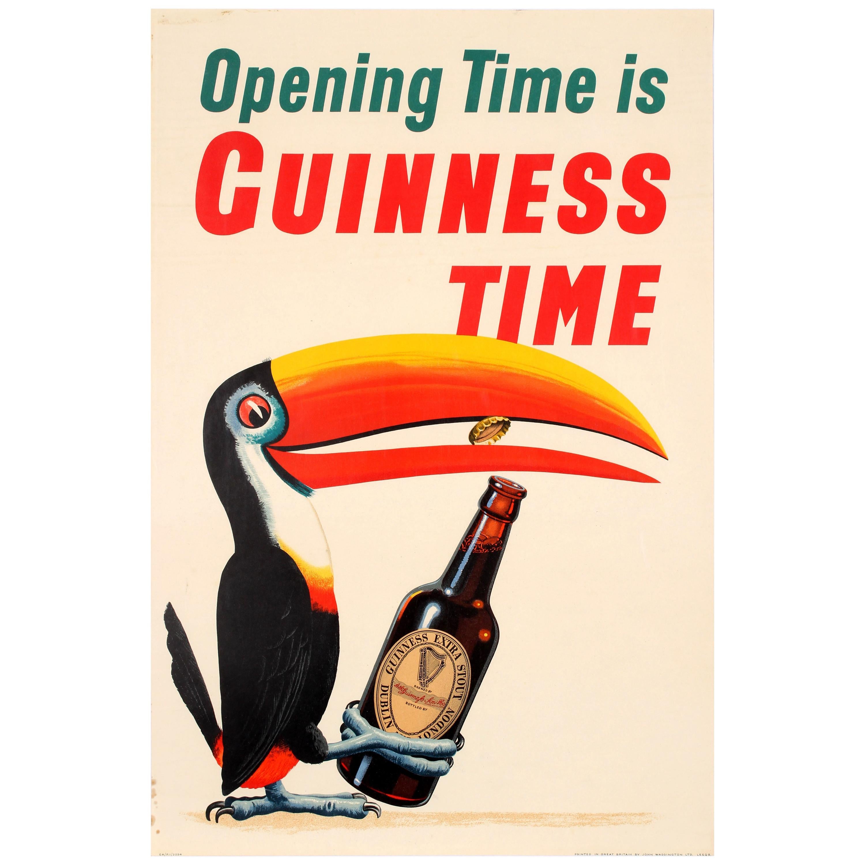 Original Vintage Opening Time Is Guinness Time Drink Poster Iconic Toucan Design