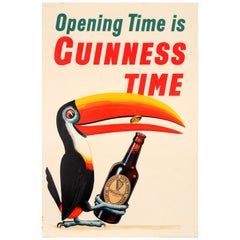 Original Vintage Opening Time Is Guinness Time Drink Poster Iconic Toucan Design