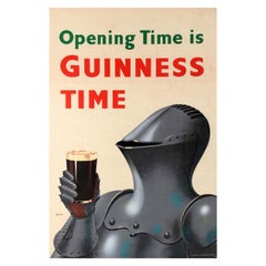 Original Vintage Opening Time Is Guinness Time Poster Knight Design Drink Advert