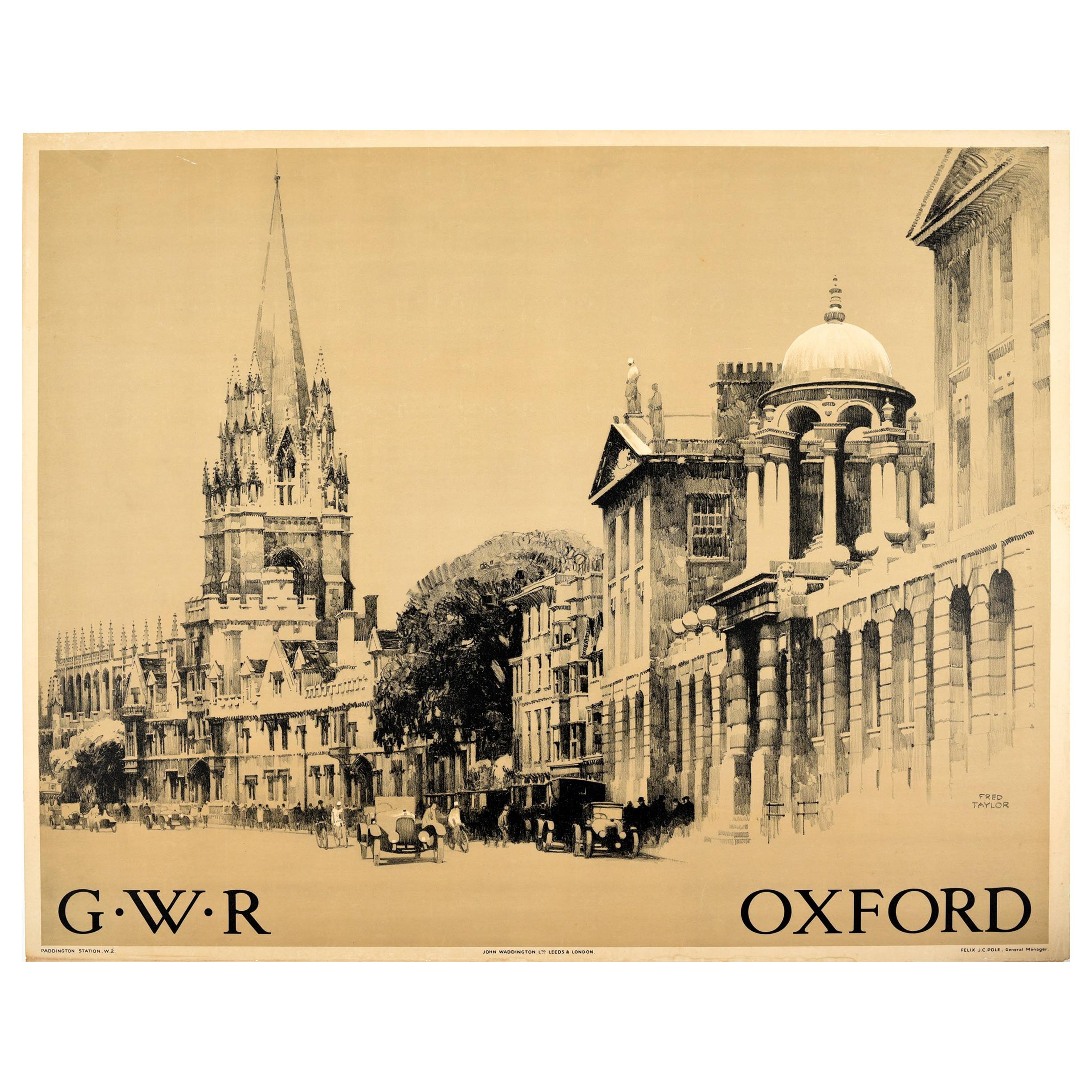 Original Vintage Oxford GWR Railway Poster Oxford University Church Classic Cars For Sale