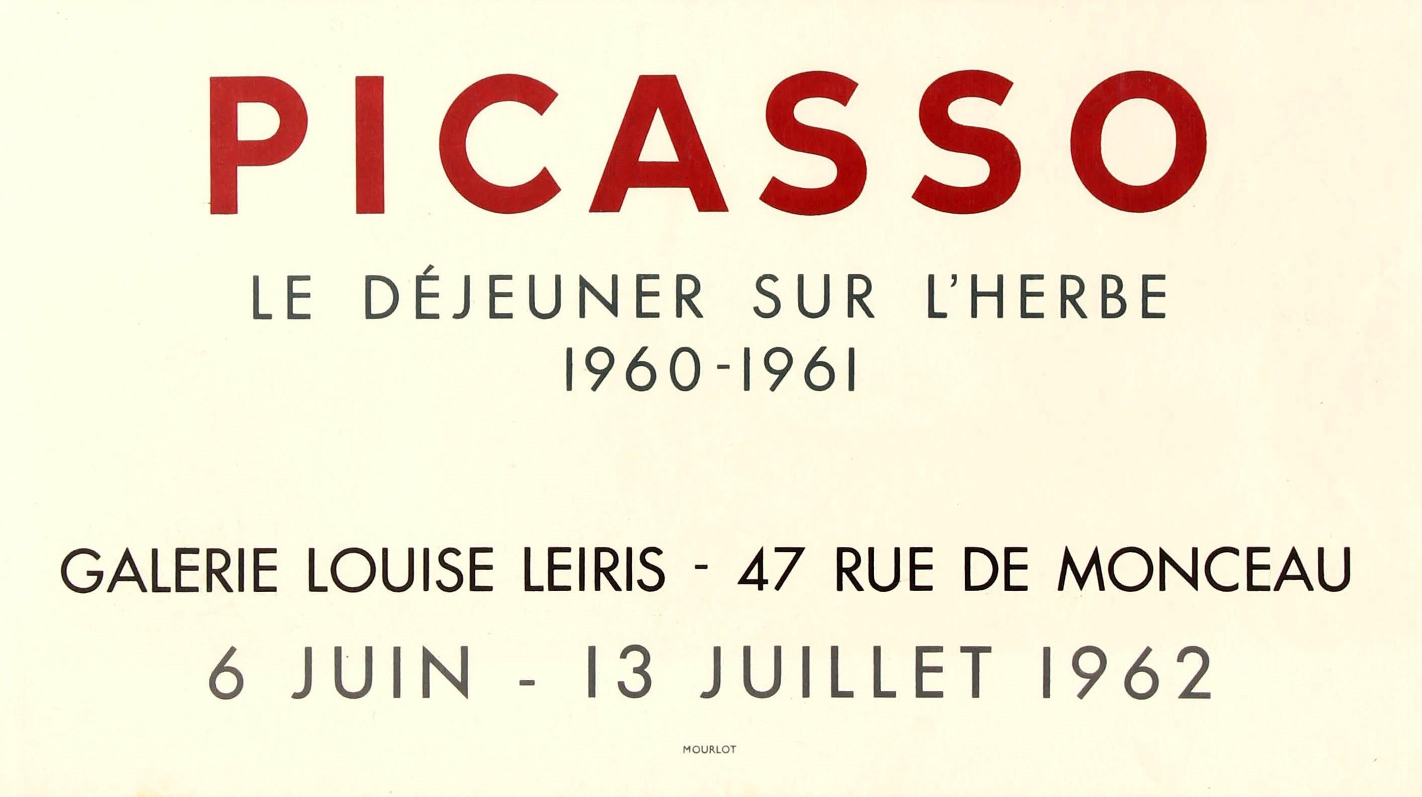Affiche d'origine d'exposition d'art vintage de Pablo Picasso - Luncheon on the Grass Manet Bon état - En vente à London, GB