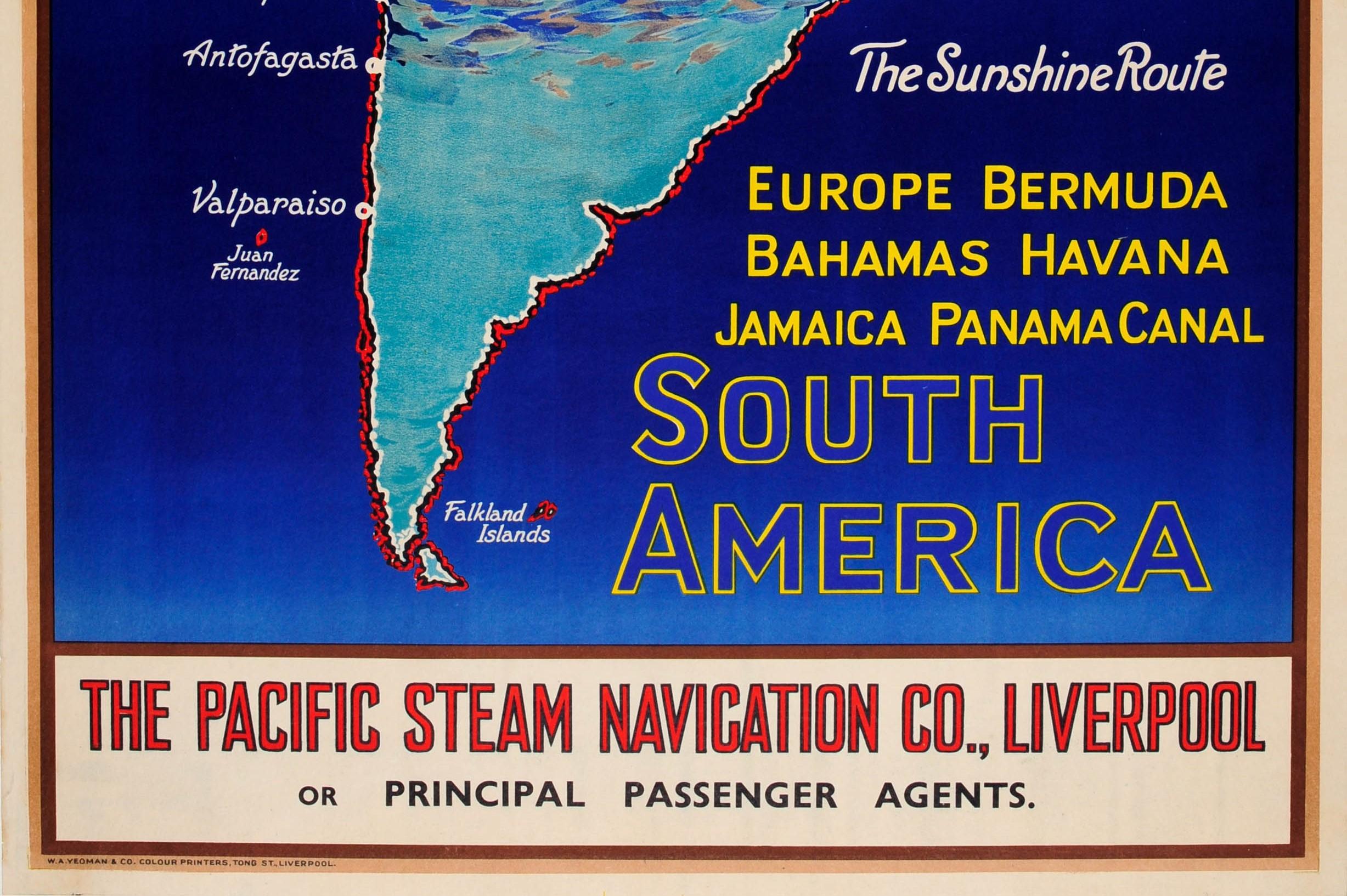 Original Vintage Pacific Line Cruise Ship Poster Sunshine Route to South America In Good Condition In London, GB