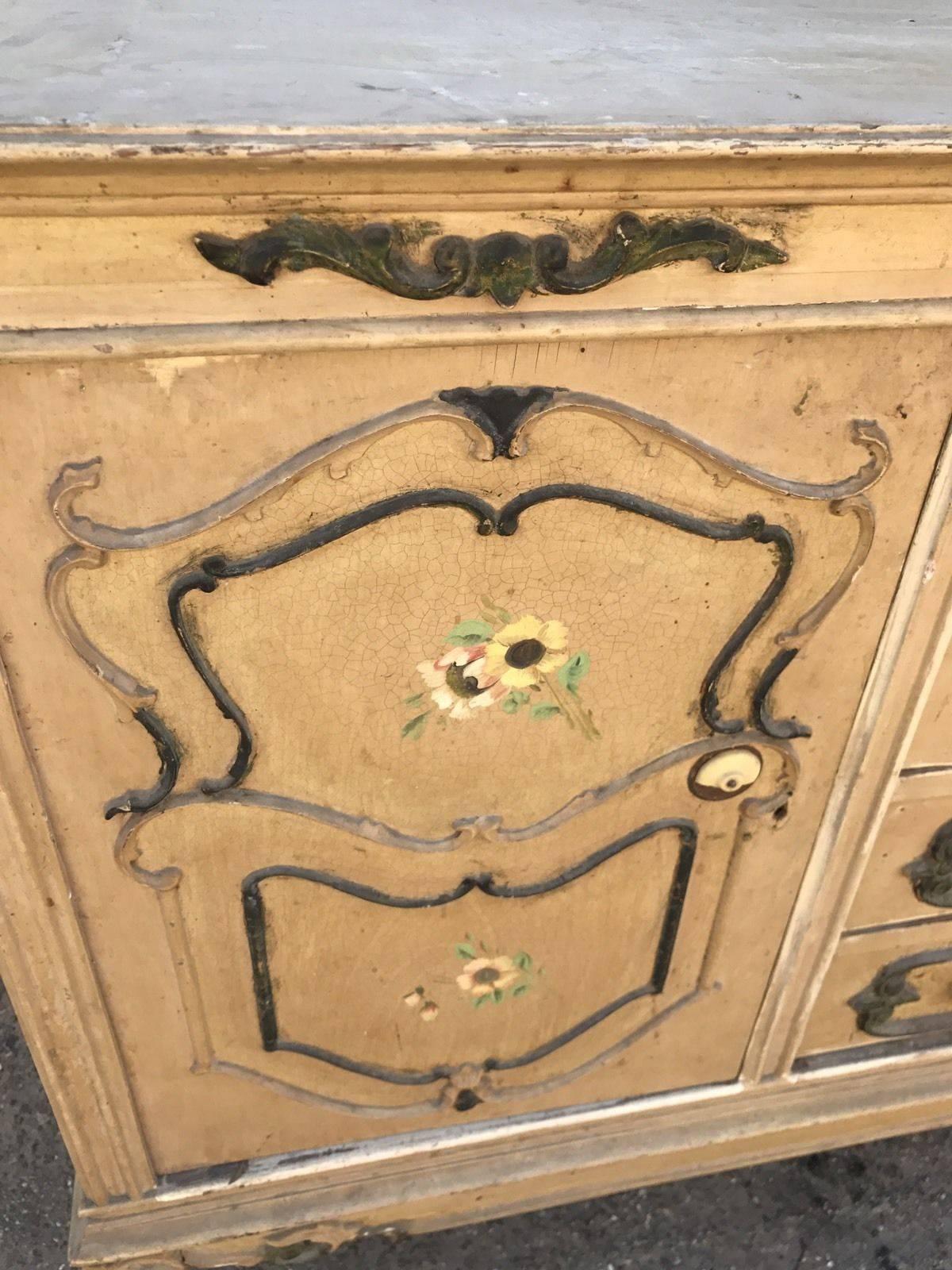 19th Century Original Vintage Painted French Sideboard/Drawers, Antique, Rare For Sale