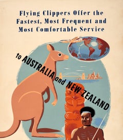Original Vintage Pan Am Travel Poster To Australia And New Zealand Pan American