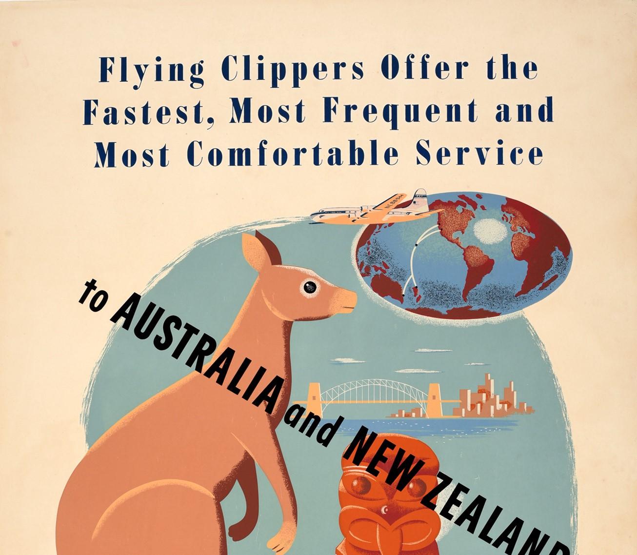 Américain Affiche vintage originale de voyage Pan Am en Australie et en Nouvelle-Zélande, Pan American en vente