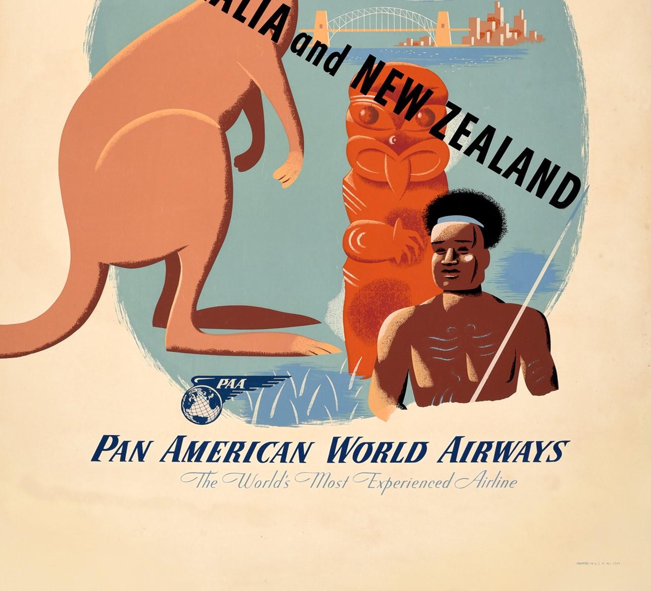 Affiche vintage originale de voyage Pan Am en Australie et en Nouvelle-Zélande, Pan American Bon état - En vente à London, GB