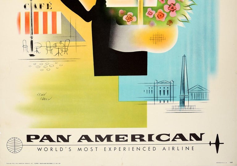 Original Vintage Pan American Poster To Paris France Pan Am Airline Travel Art In Good Condition For Sale In London, GB