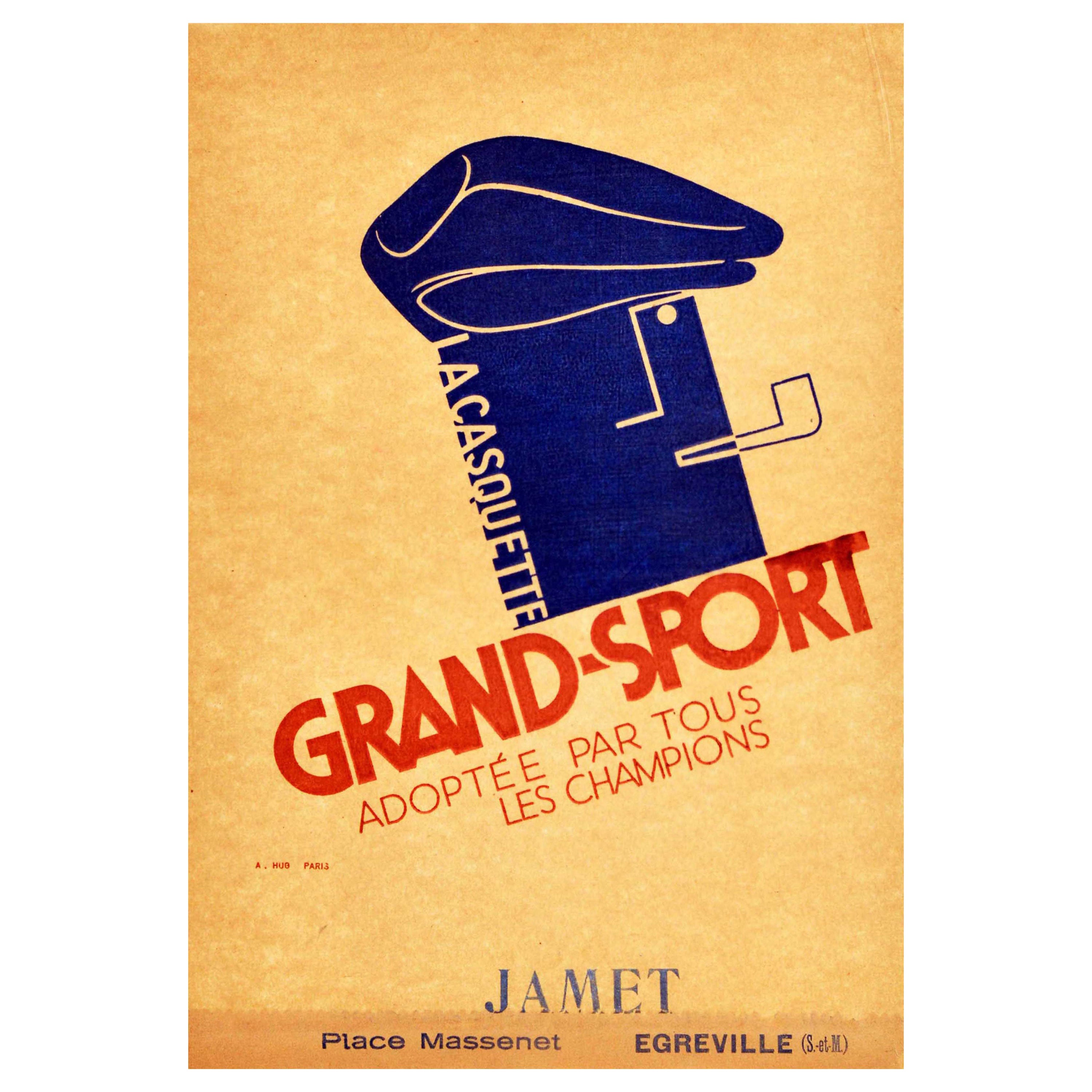 Affiche rétro originale publicitaire Grand Sport Cap La Casquette Champions en vente