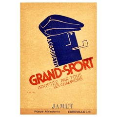 Affiche rétro originale publicitaire Grand Sport Cap La Casquette Champions