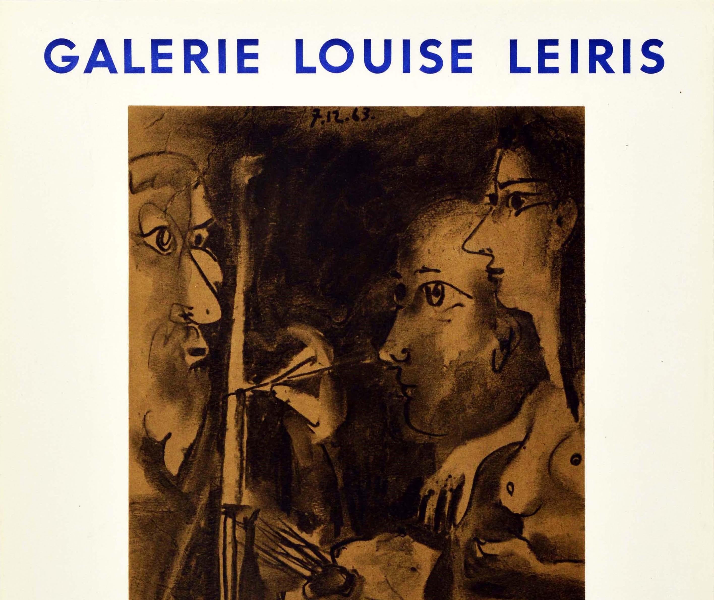 Affiche publicitaire originale pour Picasso Peintures 1962-1963, une exposition de peintures de l'artiste et sculpteur espagnol Pablo Picasso (1881-1973), du 15 janvier au 15 février 1964 à la Galerie Louise Leiris à Paris. Représentation abstraite