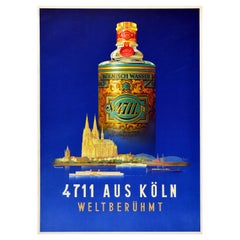 Original Vintage Parfüm Werbeplakat für Eau De Cologne 4711 Koln Deutschland