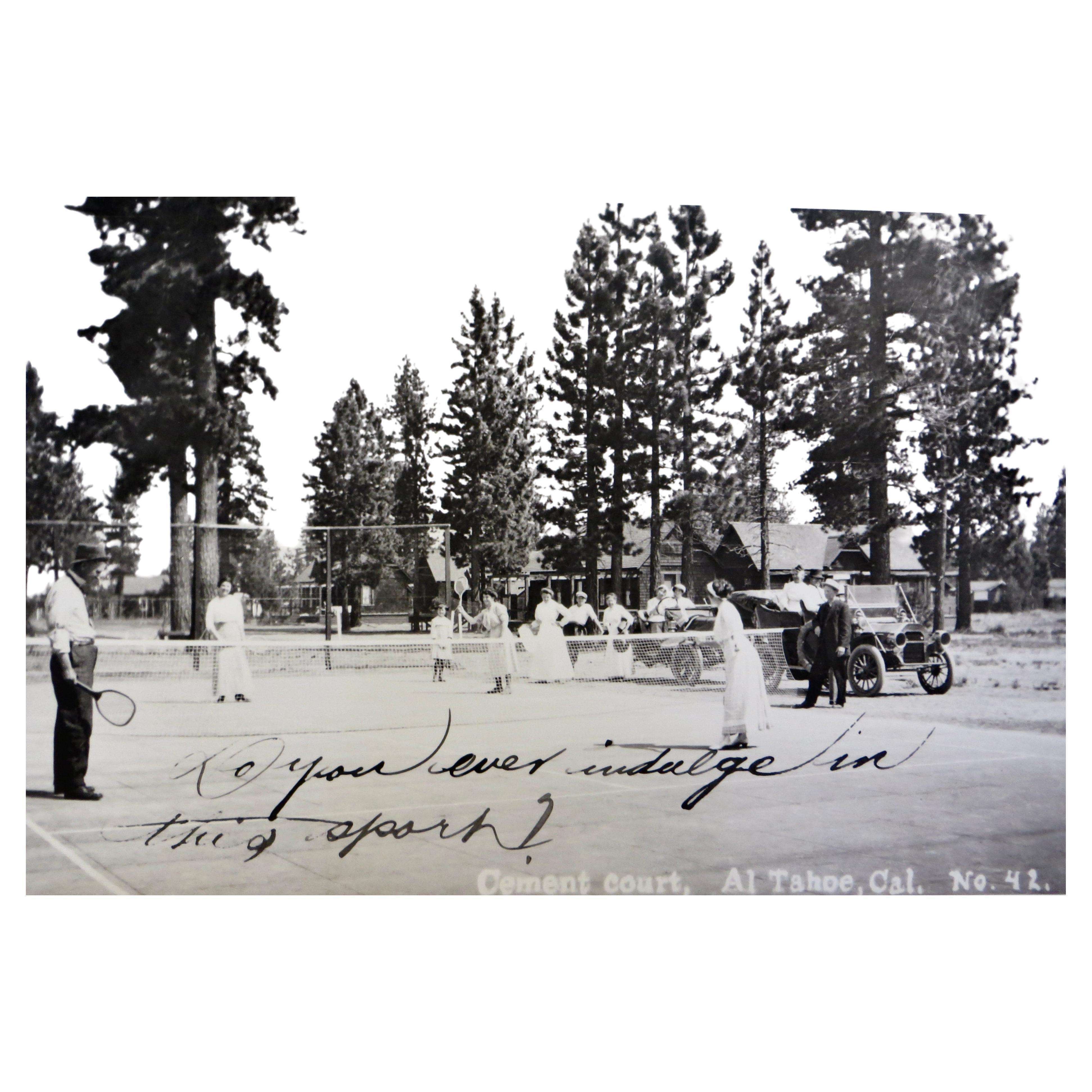 Foto originale d'epoca; L'area del lago Tahoe "Immagine iniziale del tennis" Circa 1920