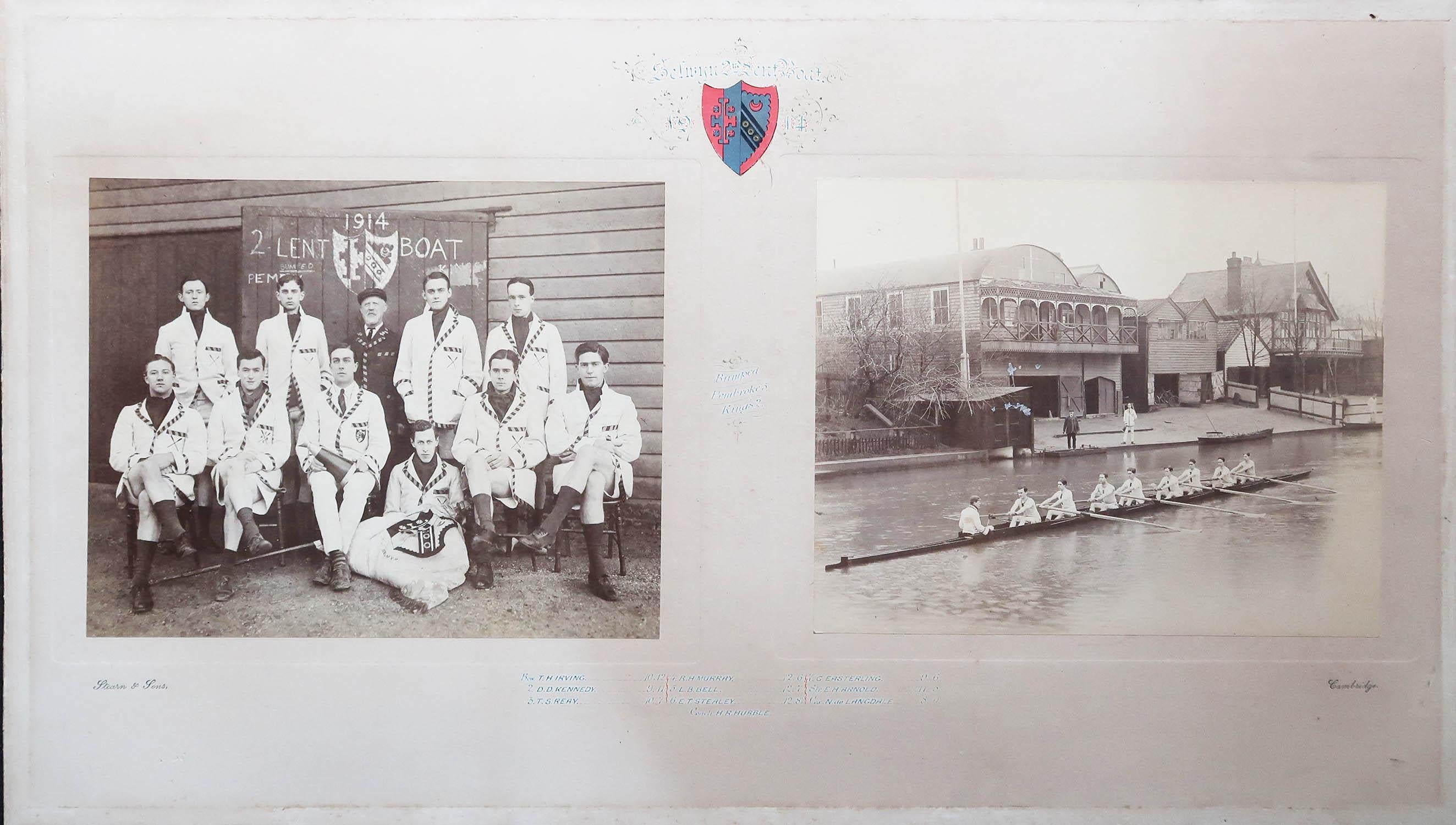 English Original Vintage Photograph of A Cambridge Rowing Team. Dated 1914 For Sale