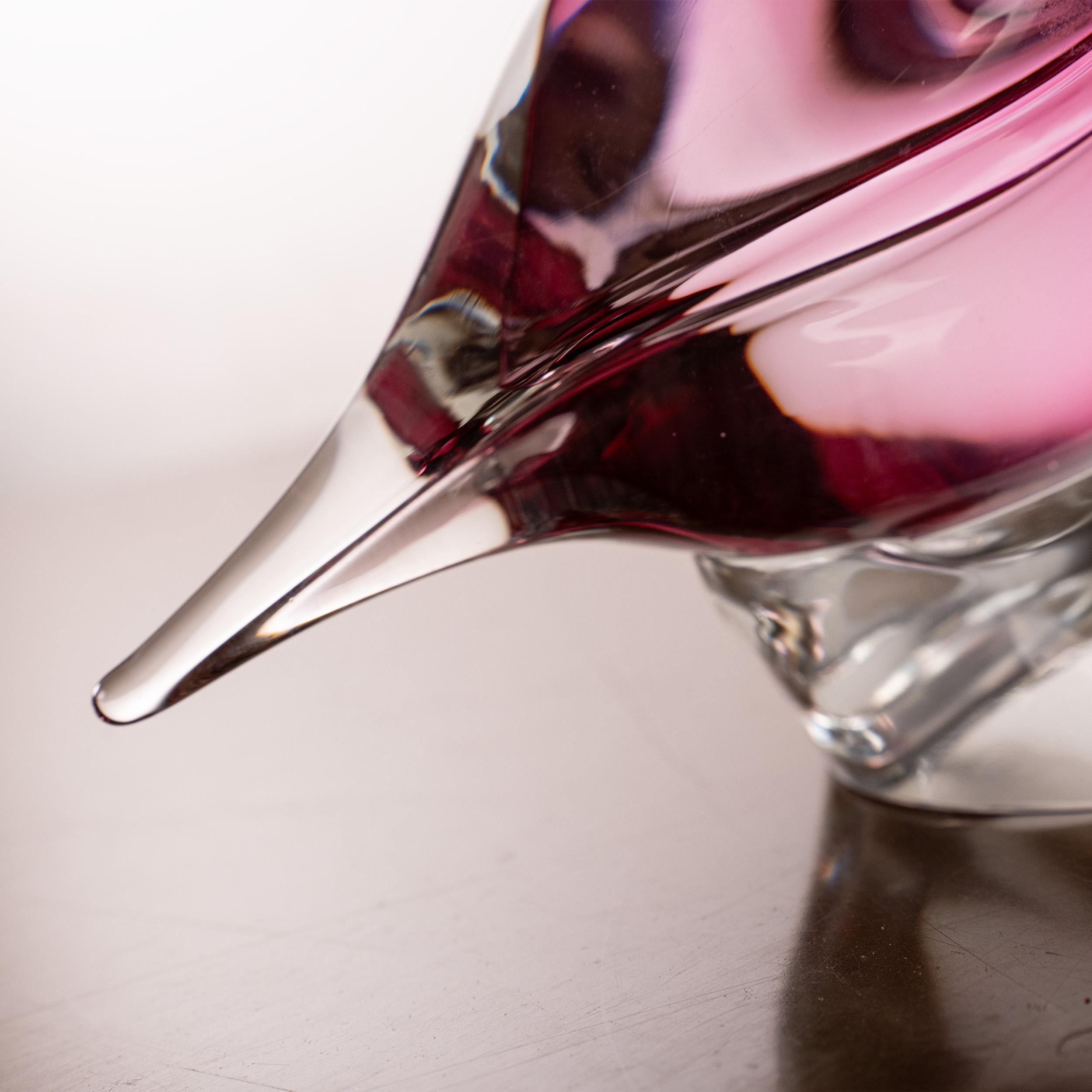 Vetro di Murano Scultura di pellicano in vetro di Murano rosa originale, fatta a mano in Italia in stock in vendita