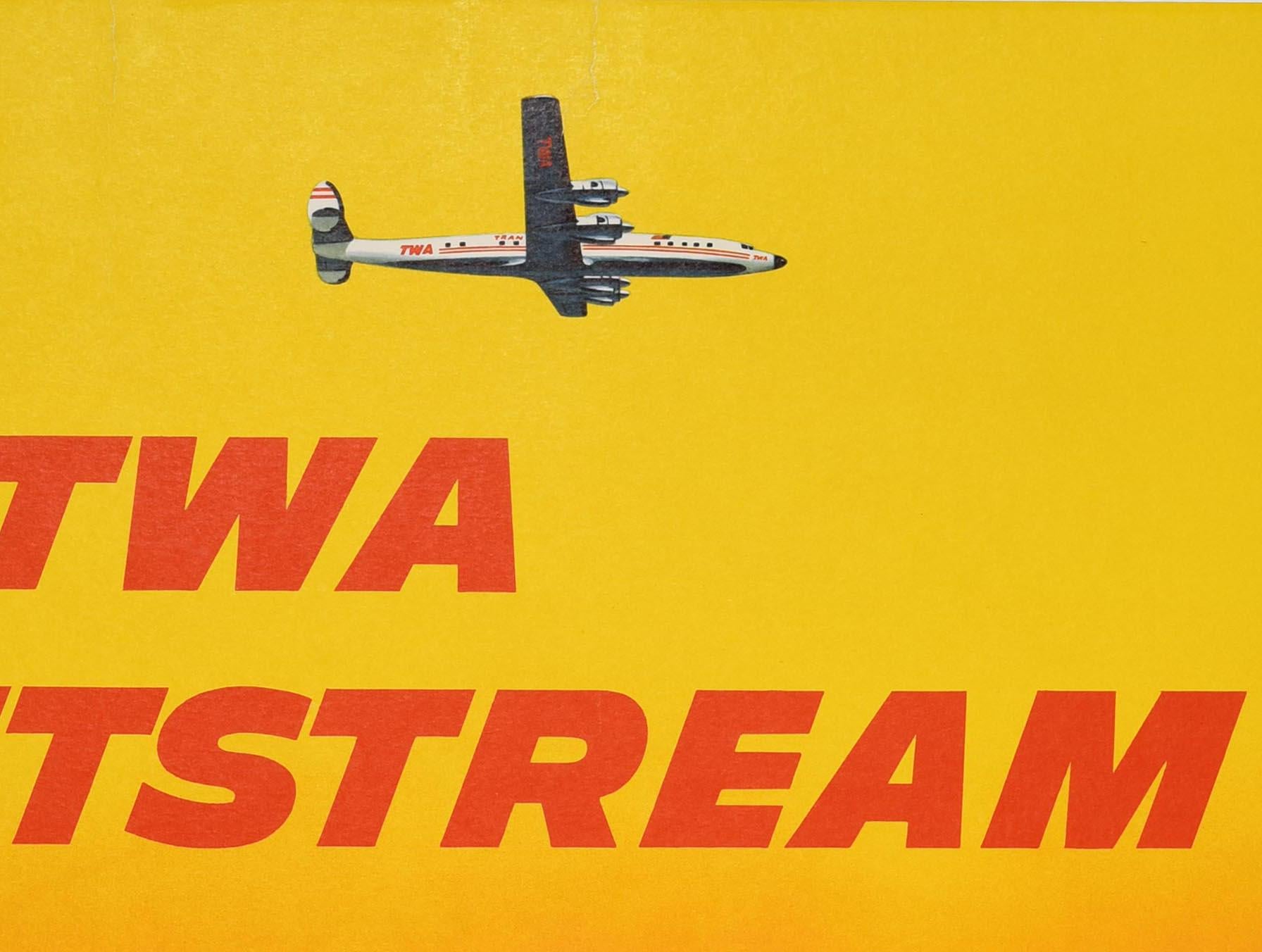 Original Vintage Plane Travel Poster Fly TWA Jetstream Airline Frank Soltesz In Good Condition For Sale In London, GB