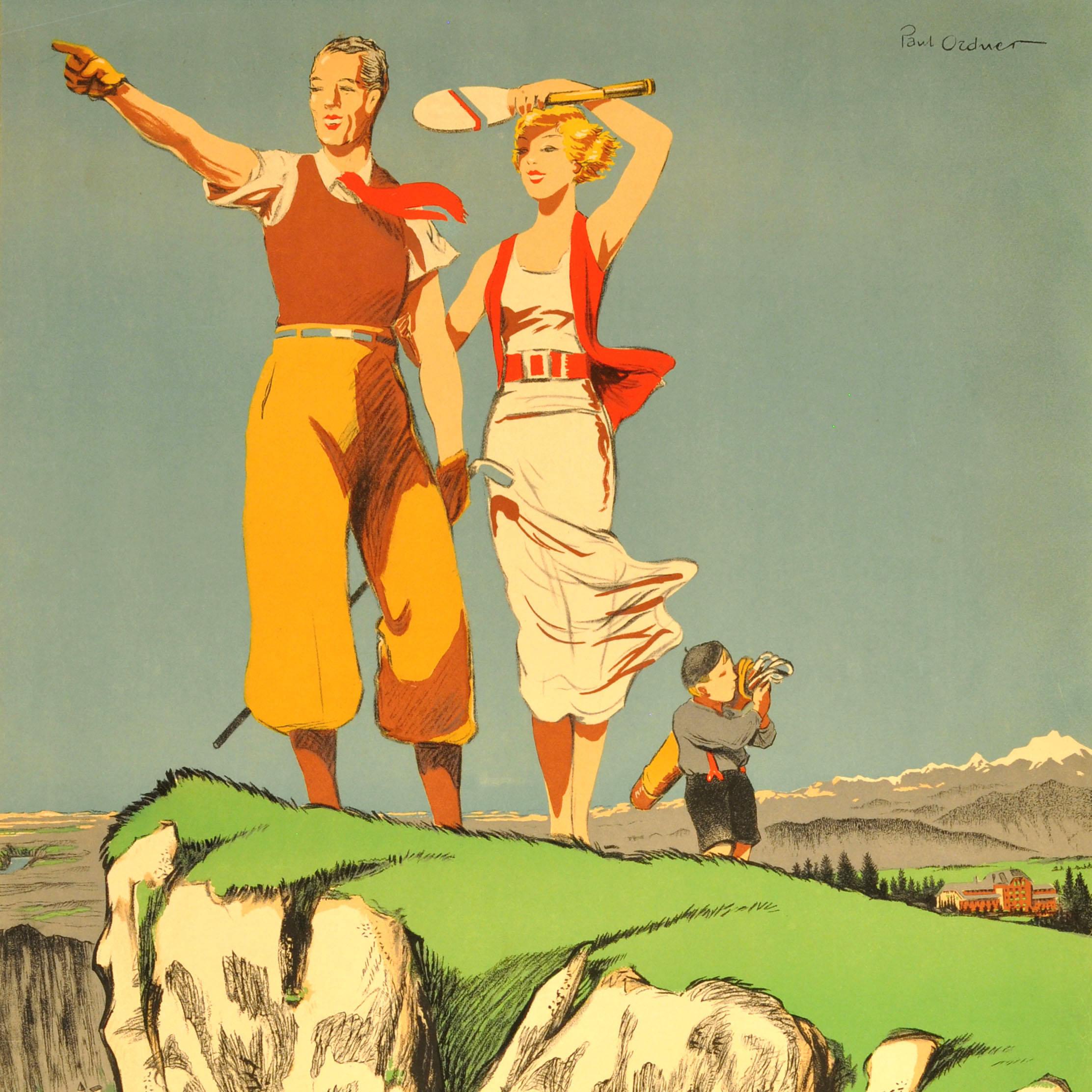 Art déco Affiche vintage d'origine des chemins de fer PLM Mont Revard Sport Art Déco Golf Tennis en vente
