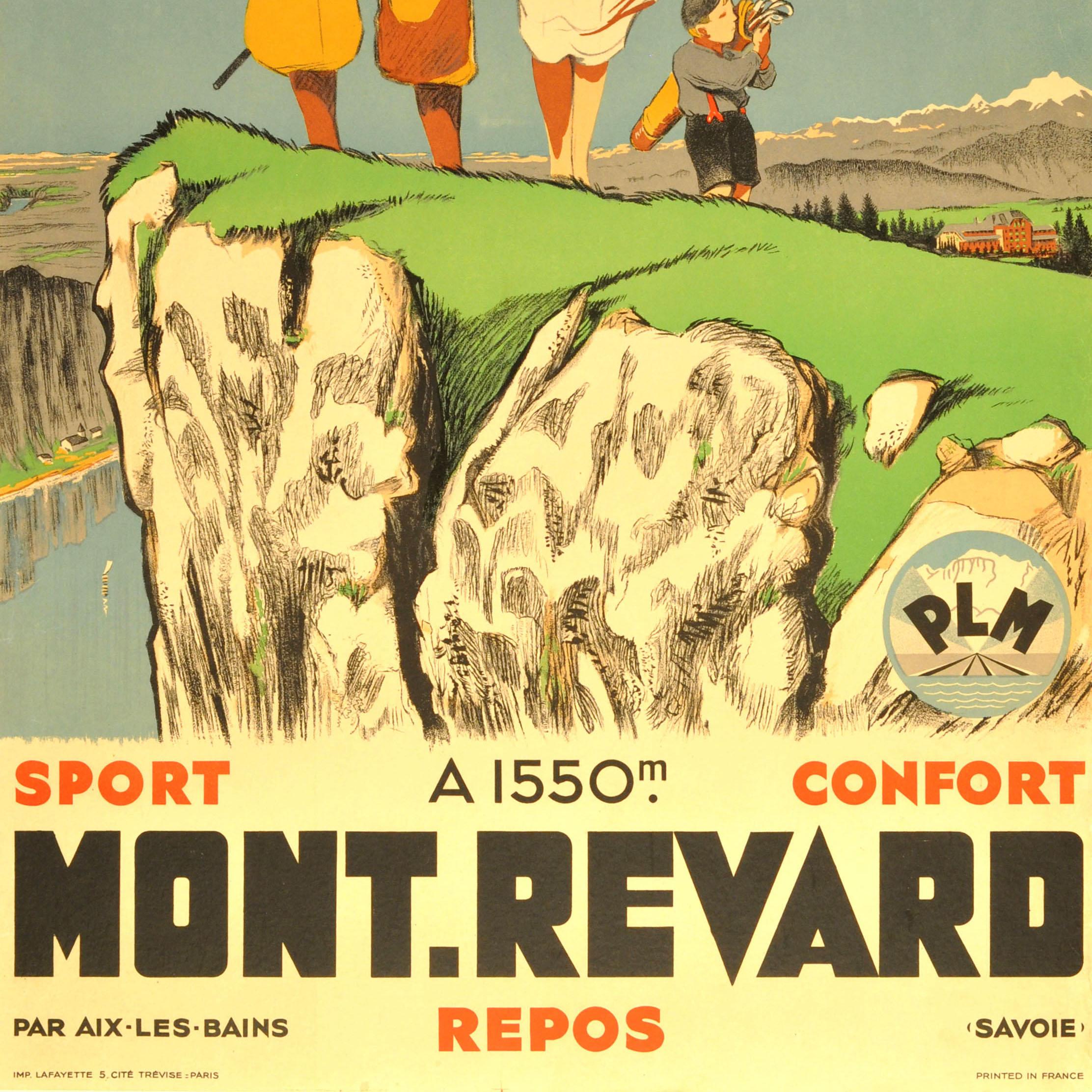 Français Affiche vintage d'origine des chemins de fer PLM Mont Revard Sport Art Déco Golf Tennis en vente