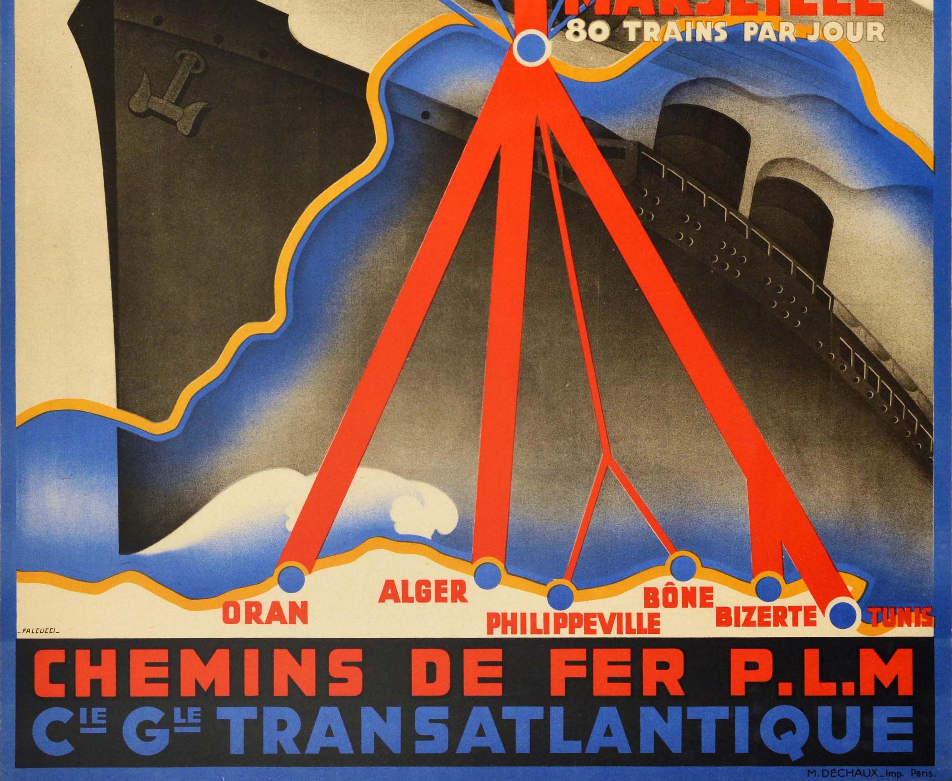 Affiche chemin de fer PLM et Cie Générale Transatlantique Alger 
