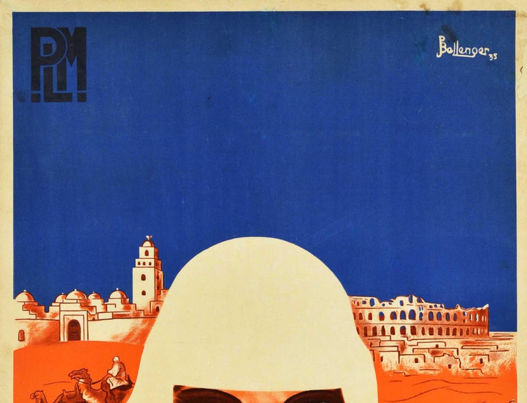 French Original Vintage PLM Railway Travel Poster Tunisie Tunisia Africa Art Deco For Sale