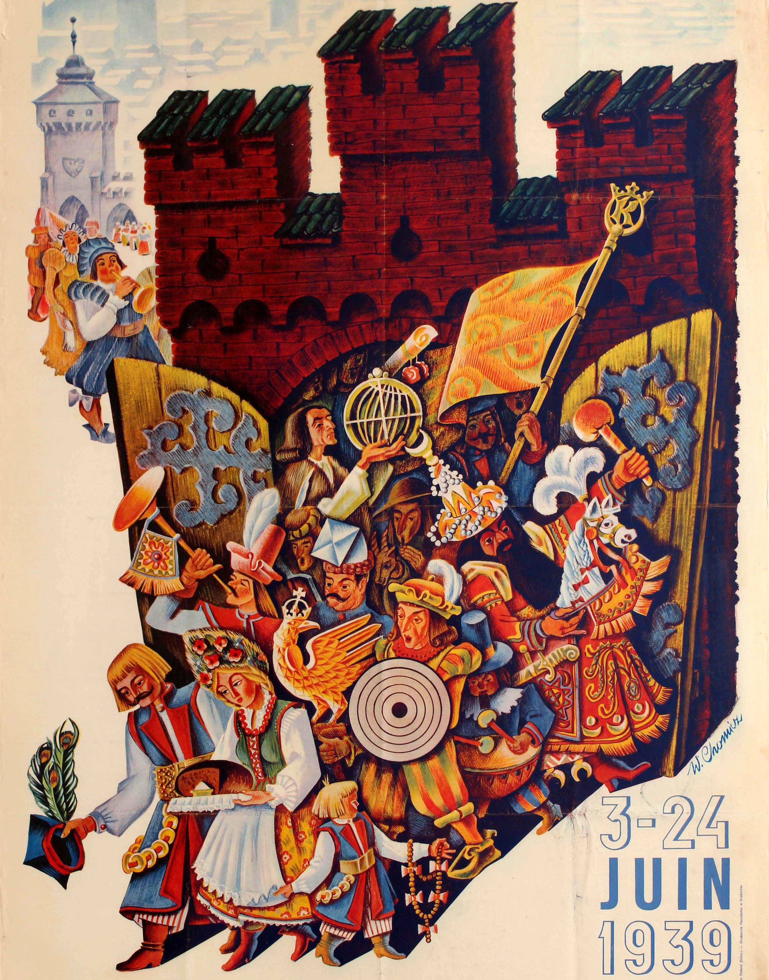 Mid-20th Century Original Vintage Polish State Railways Travel Poster Krakow Festival Poland For Sale