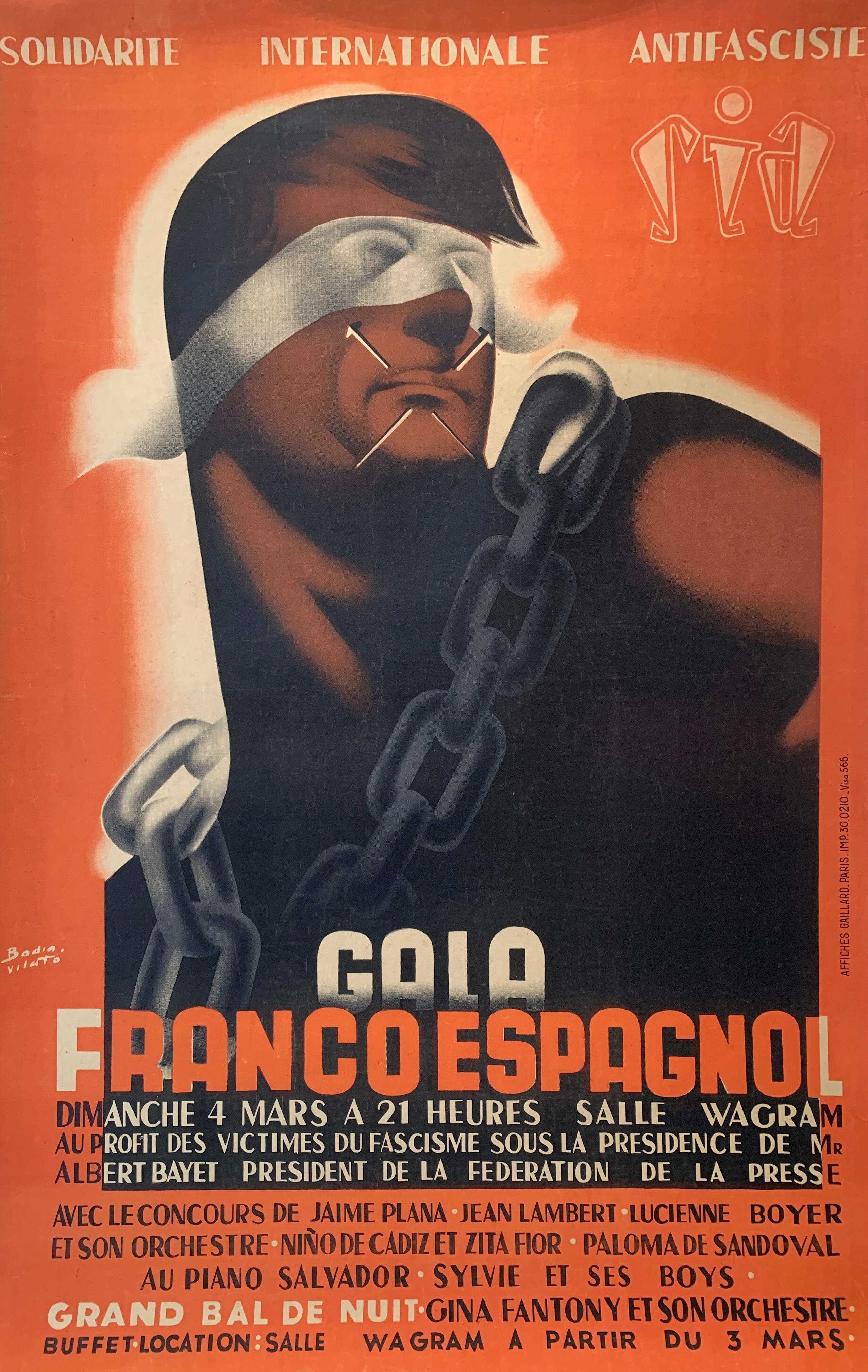 Mid-20th Century Original Vintage Political Poster, 'GALA FRANCO ESPAGNOL' For Sale