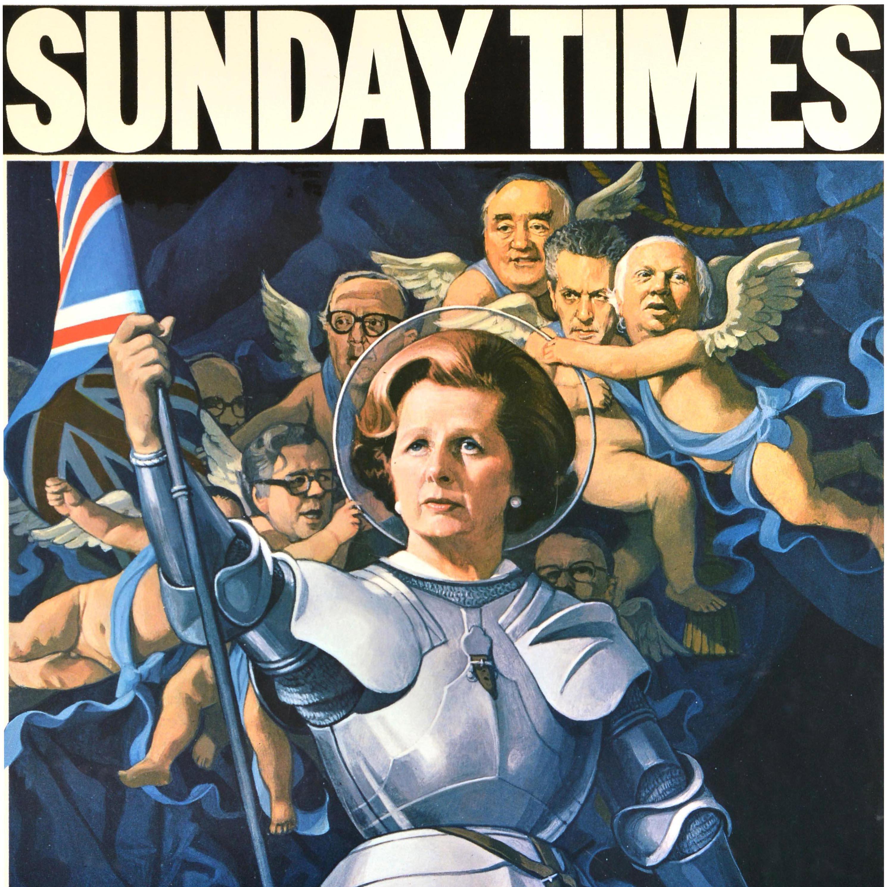 Britannique Affiche politique originale du Sunday Times Margaret Thatcher PM première année en vente