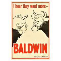 Original Vintage Political Propaganda Poster Baldwin Bovril British Elections