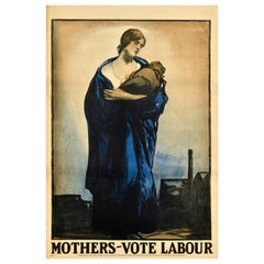 Original Vintage Political Propaganda Poster Mothers Vote Labour UK Election