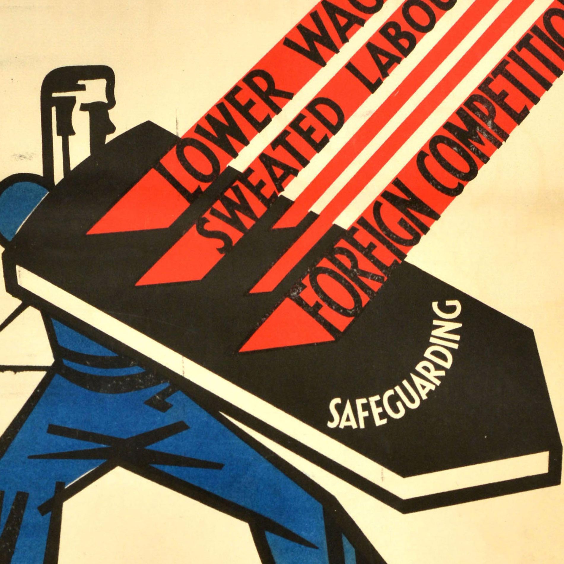 Britannico Poster originale di propaganda politica d'epoca  Salvaguardia dei lavoratori conservatori in vendita
